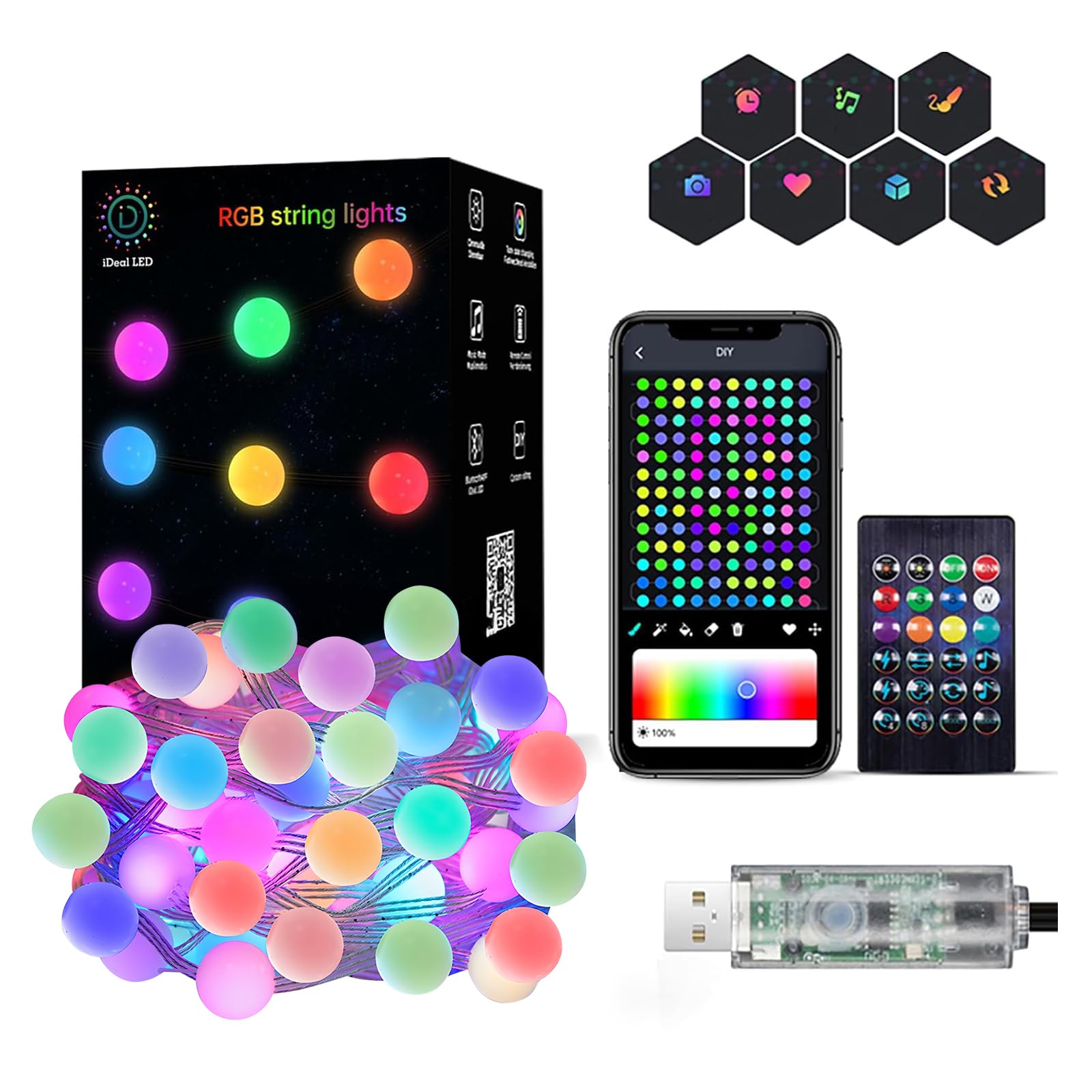 Super RGB Color Changing Globe String Lights, 66ft Smart Fairy String Lights with APP Control, Mini Ball LED Twinkle Lights Hanging for Indoor Outdoor Bedroom Party Halloween Christmas Decor
