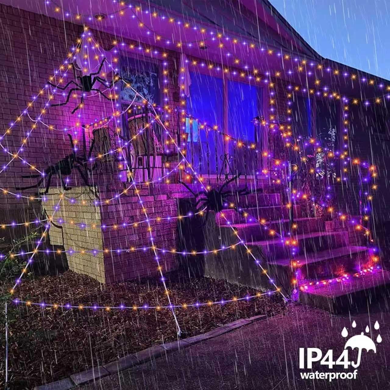 YEGUO Solar Fairy Lights, 100 LED, 33ft, Waterproof, 8 Modes, Orange and Purple, Black Wire, 4 Packs