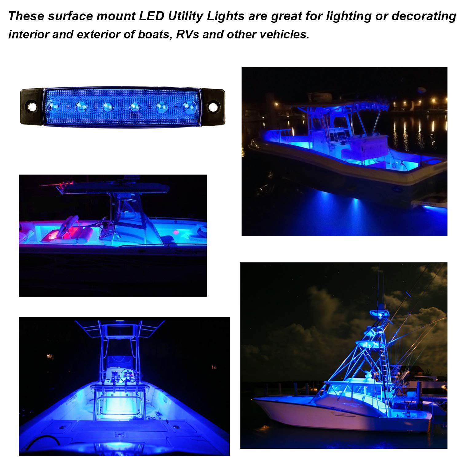 PSEQT LED Boat Interior Lights - Waterproof Marine Courtesy Light Strip, Blue, 10PCS, Colored Lens for Fishing, Pontoon, Kayak, Yacht