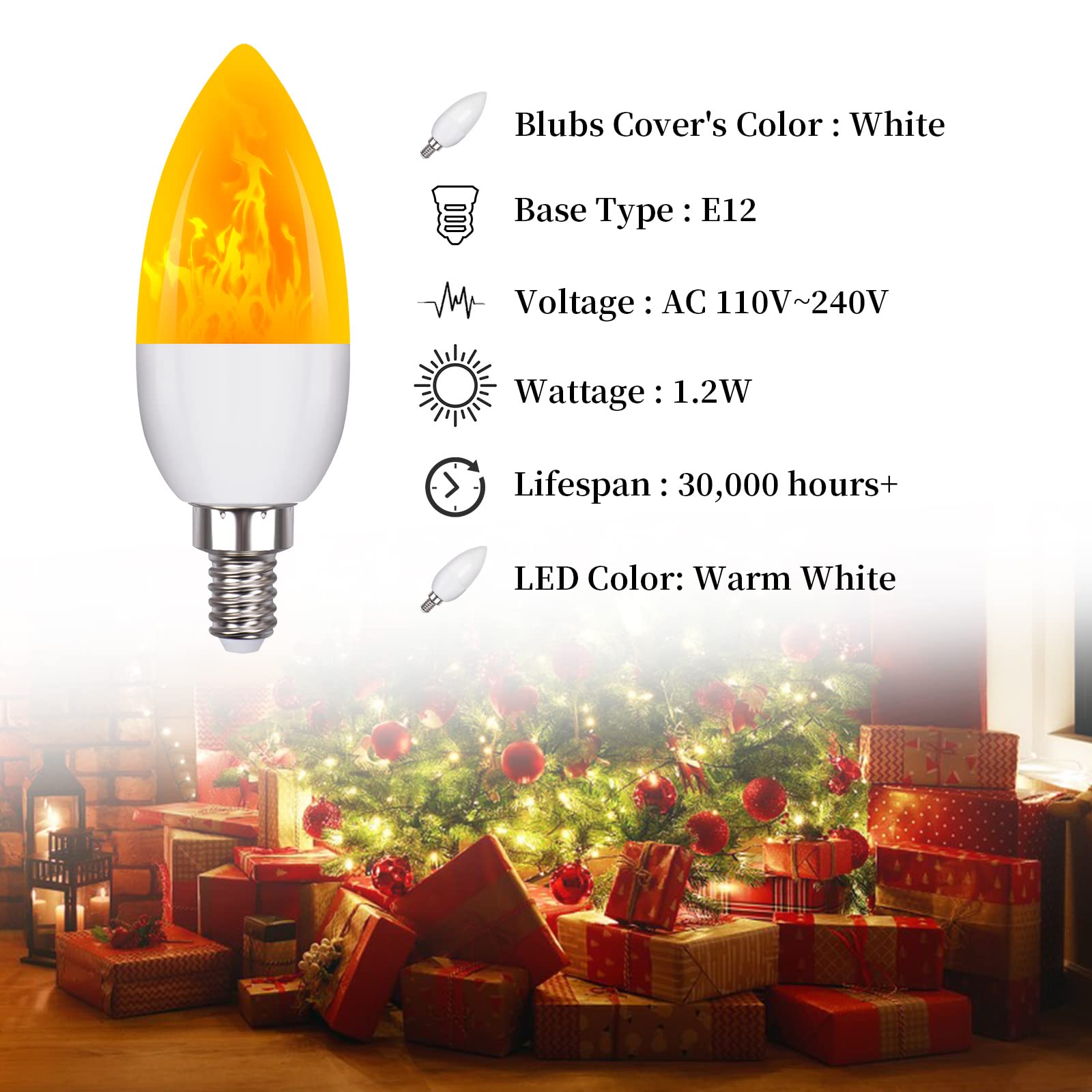 Ladiwanka E12 Led Flame Light Bulbs, 3 Modes, 1800K Warm White, 8 Pack For Halloween