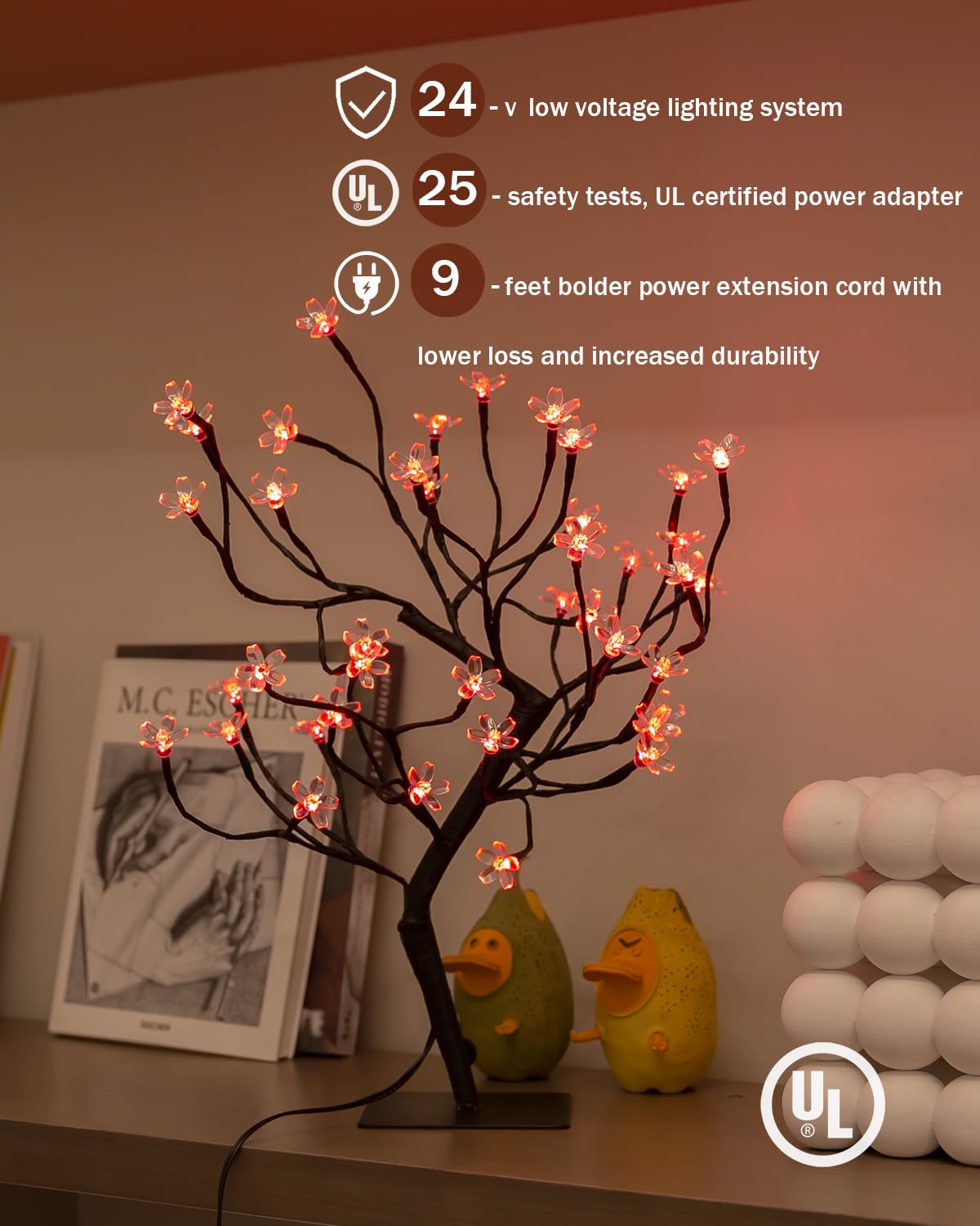 TYBEEU Cherry Blossom Bonsai Tree, 20 Inch RGB Color Changing, Metal Base, DIY Dimming with 24V UL-Listed Adapter