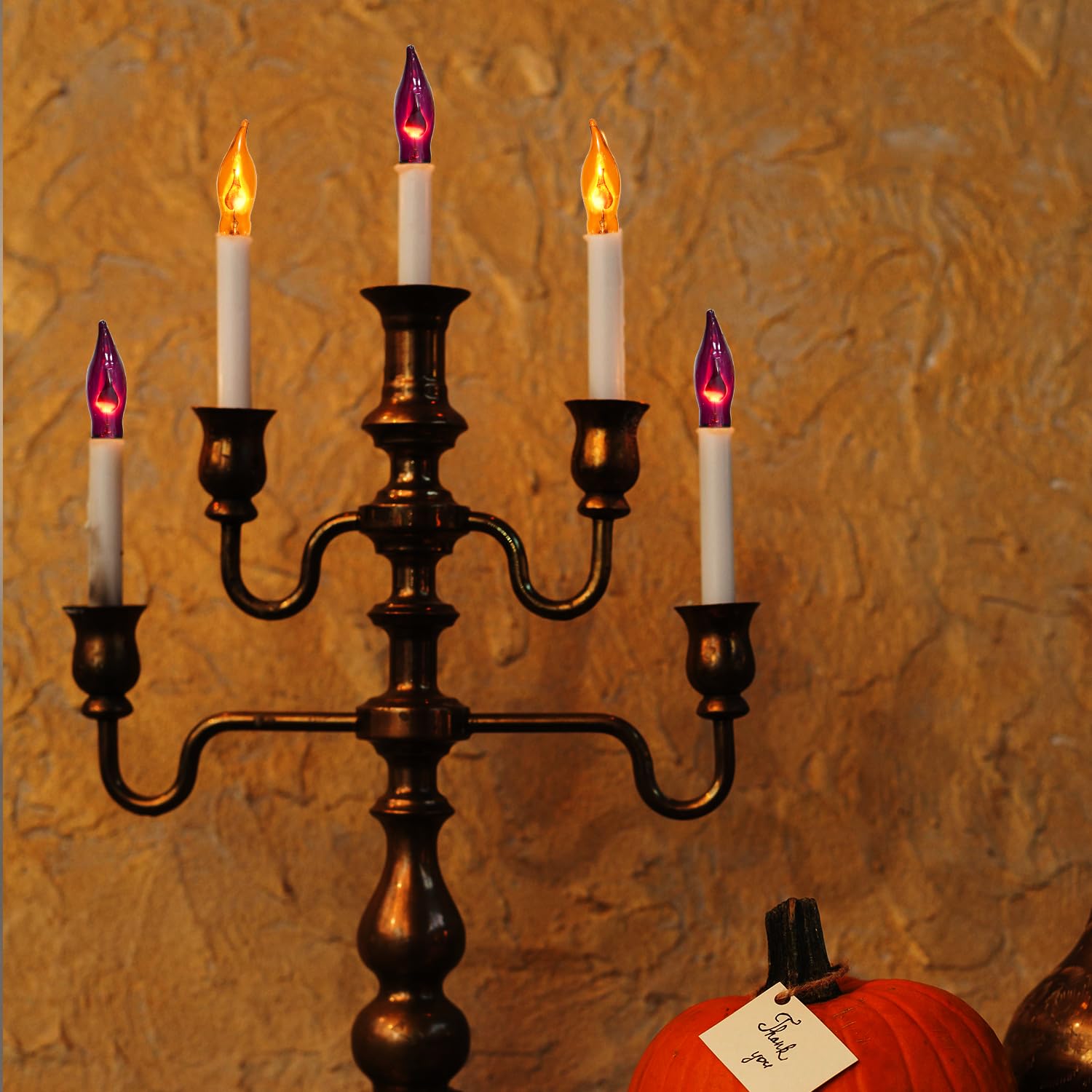 12 Pack Orange And Purple Light Bulbs Halloween Flame Light Bulbs E12 Base, C18 Flickering Flame Light Bulbs For Indoor Outdoor Halloween C7 String Lights Electric Candle Bulbs Replacement - 1W