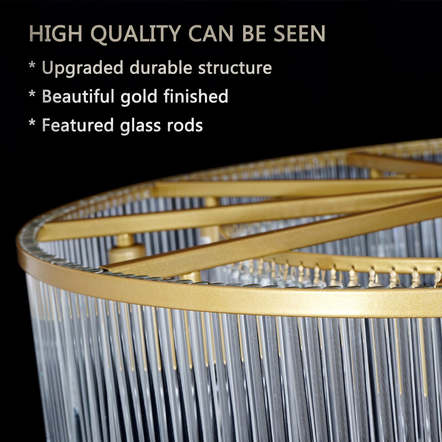 Akeelighting Gold Glass Chandelier, 10 Light 2 Tier Pendant Fixture, Medium Size (32" x 70"), Metal, Model AK004-800G