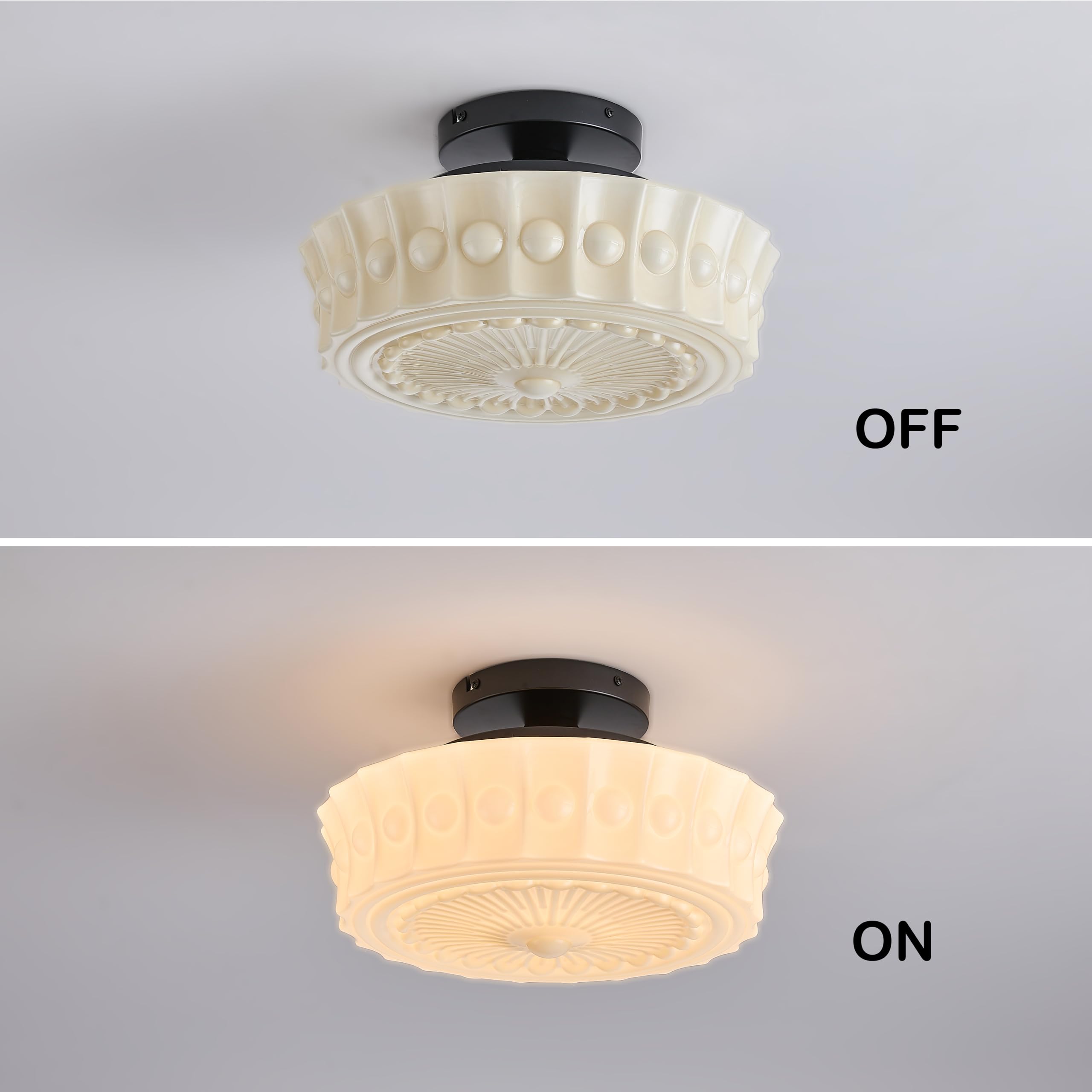 Fctwaks Schoolhouse Ceiling Light Fixture, 13.8'' Milk Glass Semi Flush Mount Lighting, Mid Century Vintage Close To Ceiling Lig