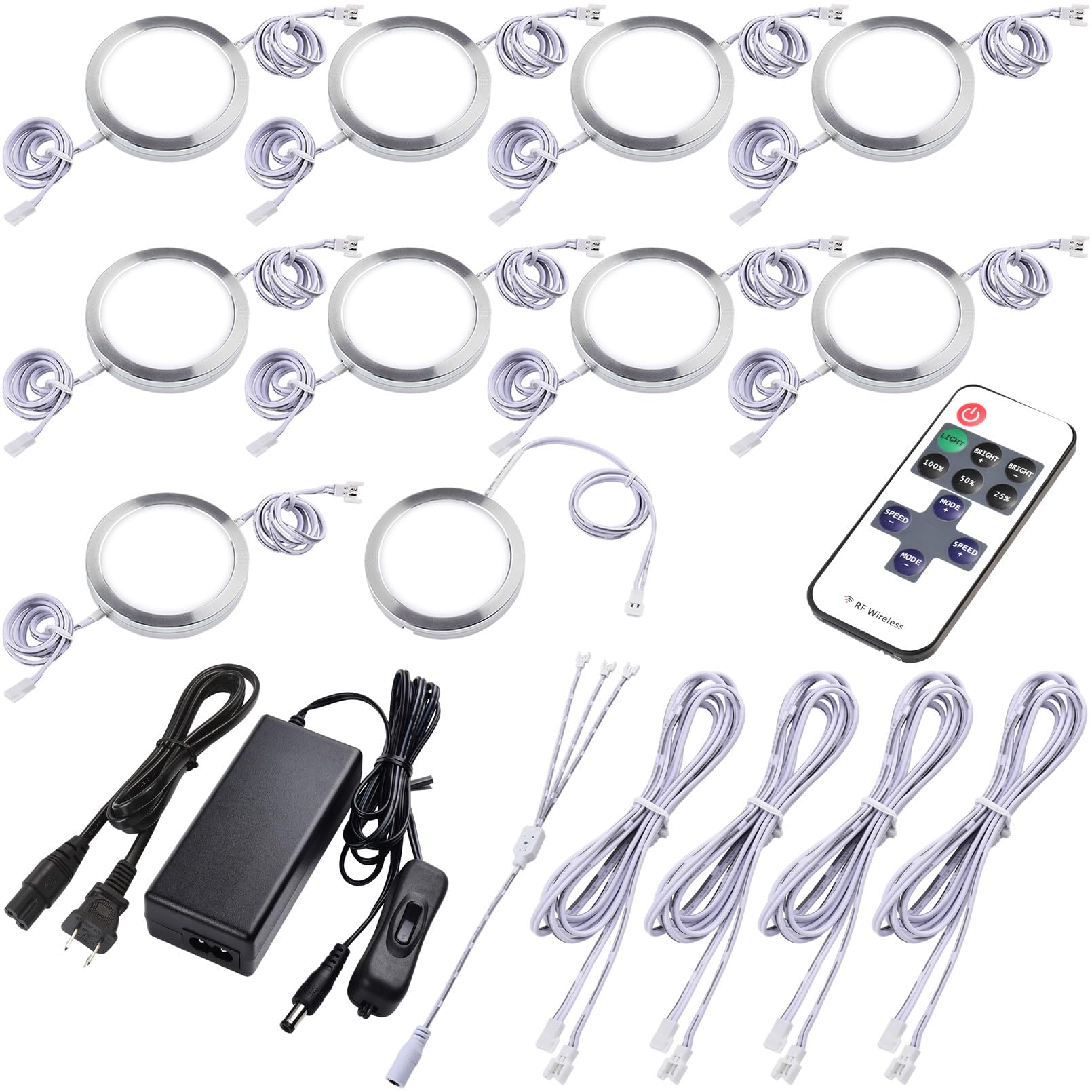 Lvyinyin Under Bar Lighting Kit, 120V LED Puck Lights, Dimmable, Wireless RF Remote, Daylight, Model LYY-HI-009-05, 10 Lights