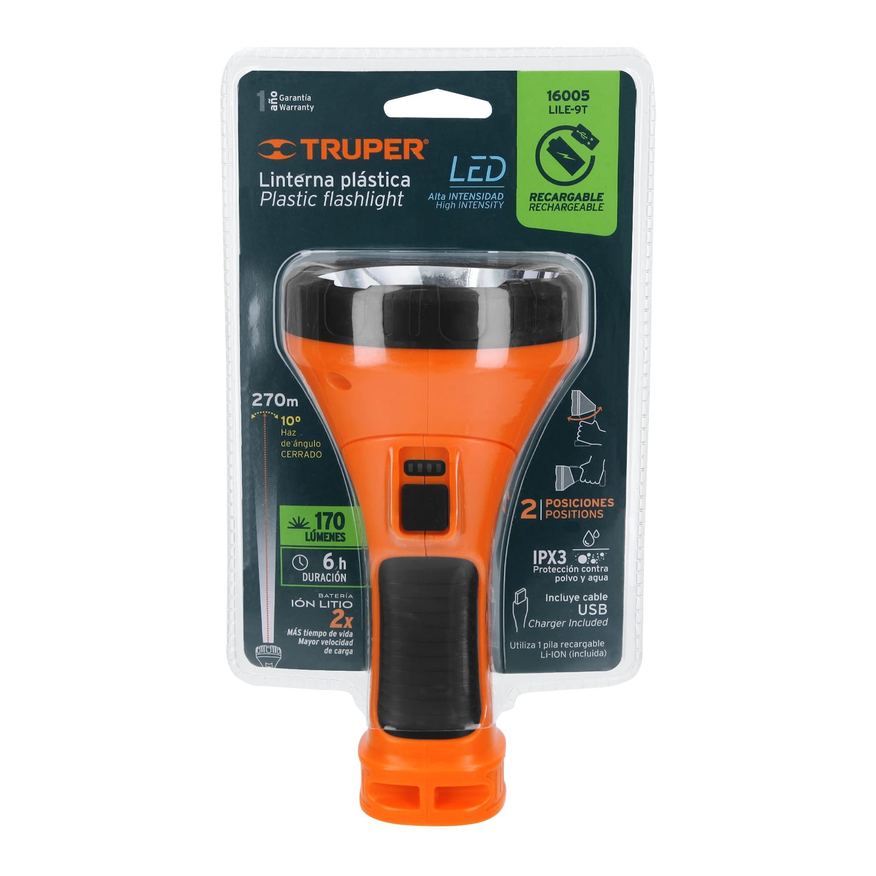 Truper Lile-9T 9-Led Rechargeable Flashlight, 40 Lumens