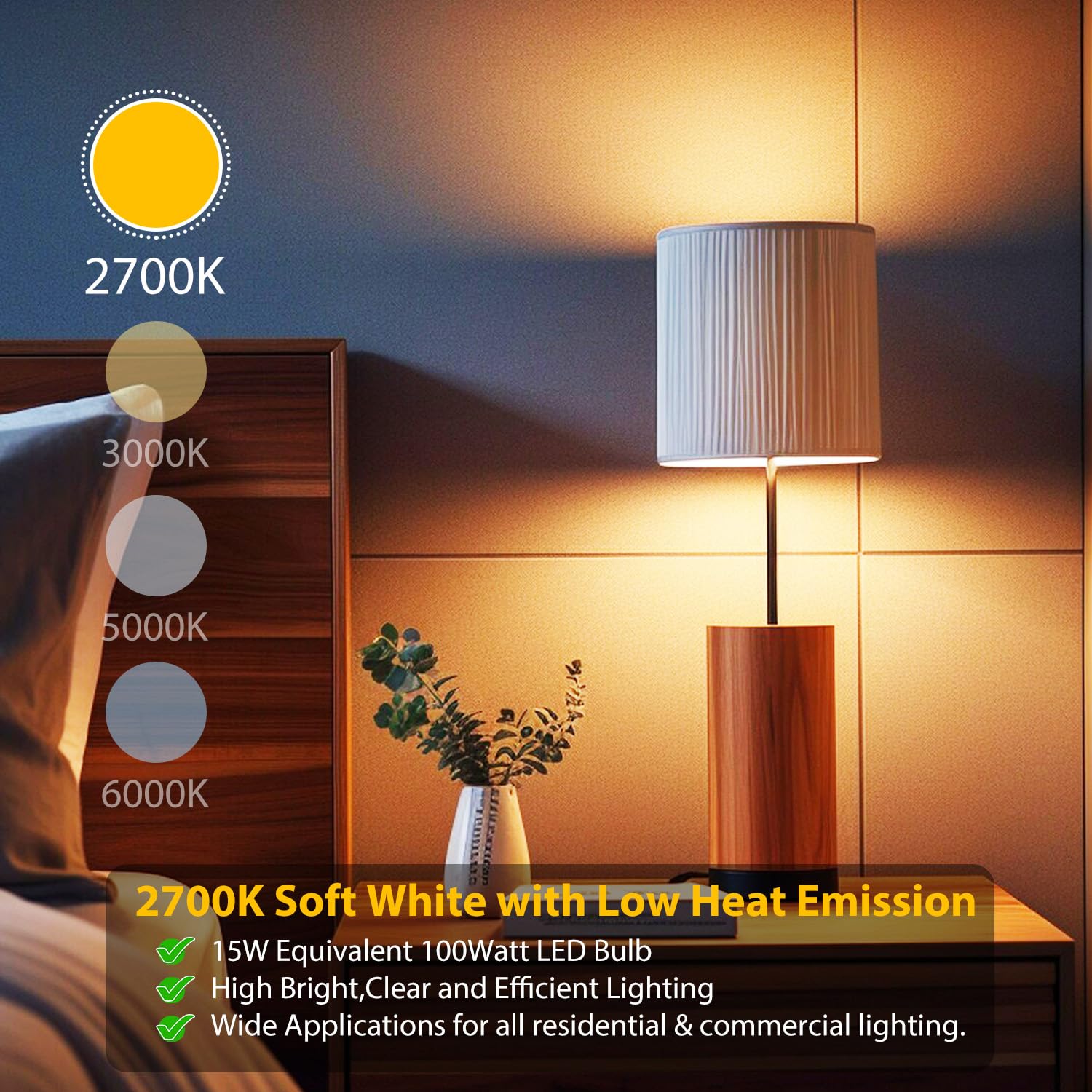 Dalattin 24 Pack Led Bulbs Soft White 2700K, 100 Watt Equivalent A19 Standard Bulbs, E26 Base, 1500 Lm, Efficient 15W Energy Sav