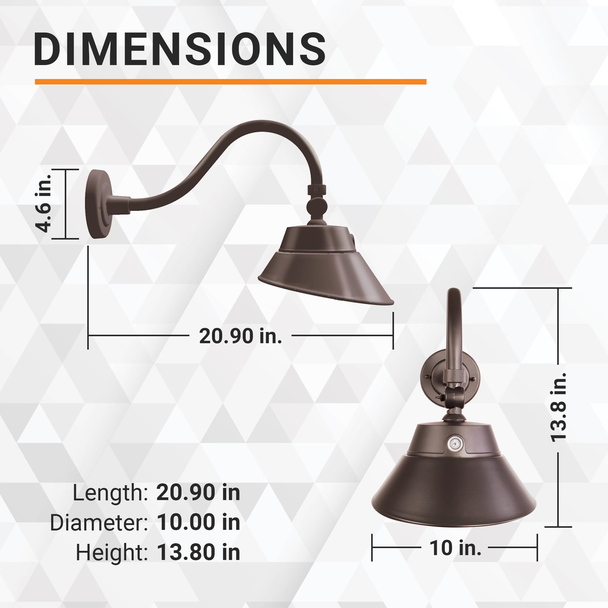 30W/20W/15W Led Brown Gooseneck Barn Light Fixture, 10In Diameter With 15.7In. Long Gooseneck Arm, 30K/40K/50K Cct Switching, Du