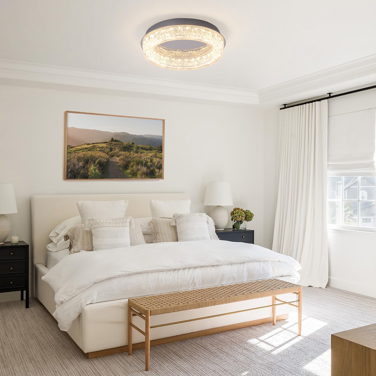 Qcyuui Flush Mount Ceiling Light 12.2In Modern Led Ceiling Light Round Led Light Fixture With Acrylic Lampshade Ceiling Lamp For Bedroom Kitchen Entryway Hallway Foyer Chrome 3000K