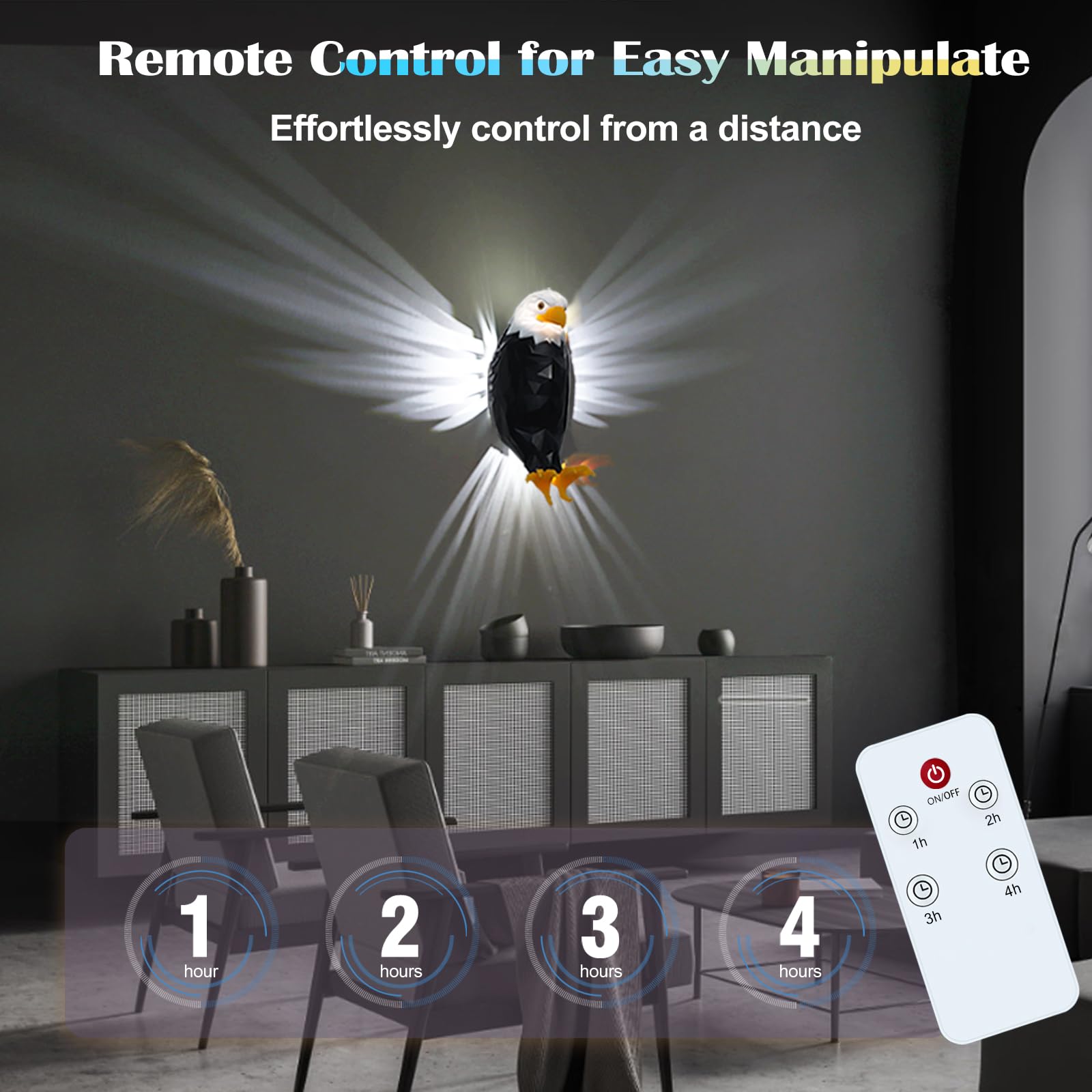 Kulrafey Bald Eagle Wall Light, American Freedom Led Animal Wall Light, Eagle Bird Shadow Night Lamp, Usb Charging, With Remote