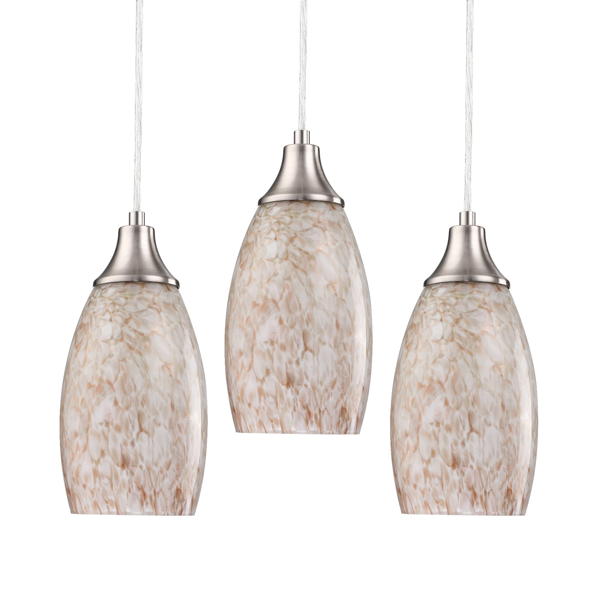 Karyfine Milk Mini Glass Pendant Lights,Blown Art Glass Pendant Hanging Light Fixtures Kitchen Island Pendant Lamp Shade With Brushed Nickel Finish For Bar Counter,Hallway,Dining Room-3Pack