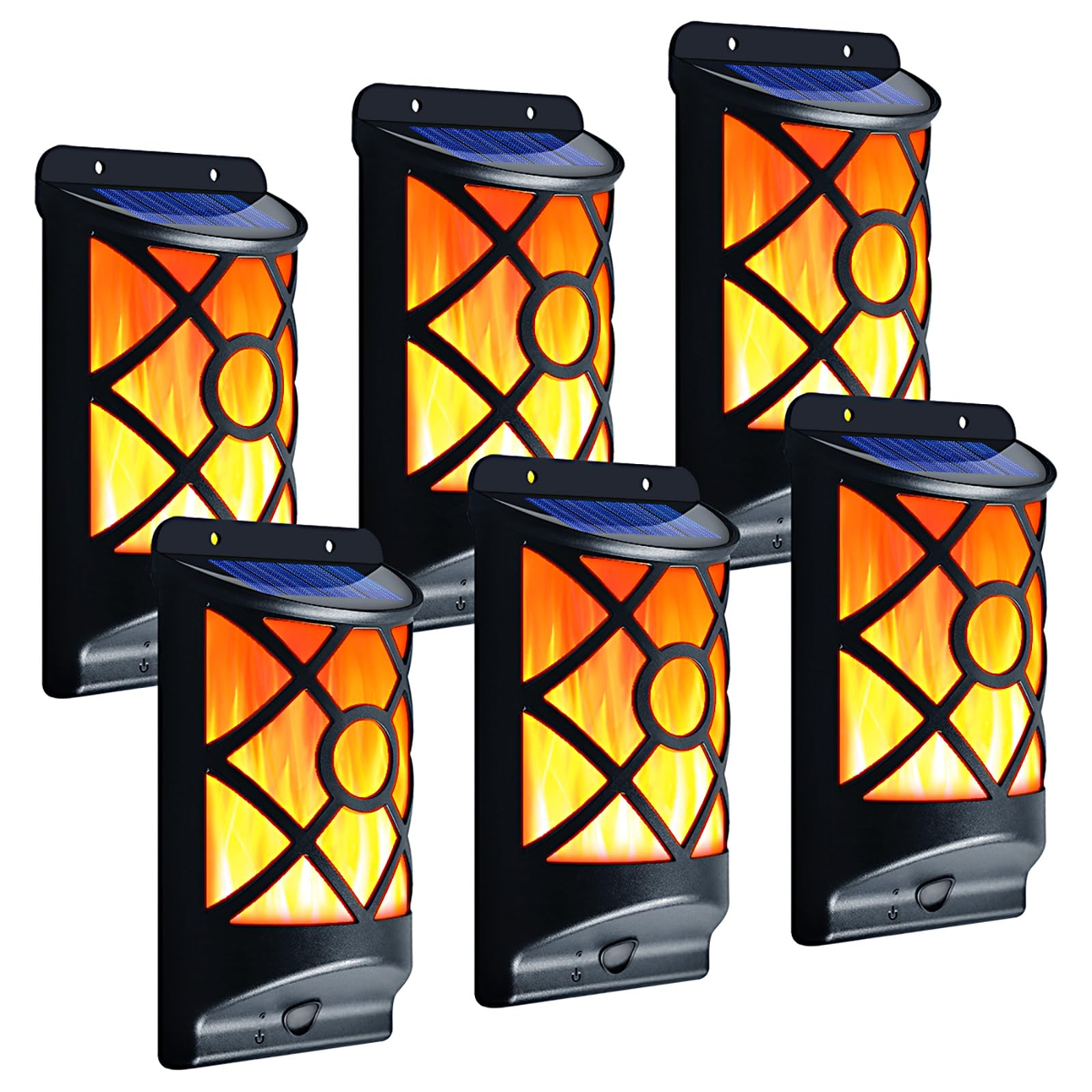 LazyBuddy Solar Flame Lights Outdoor, 6 Pack Waterproof Wall Lantern with Realistic 3D Flickering Flames, 66 Ultra Bright LED Ni