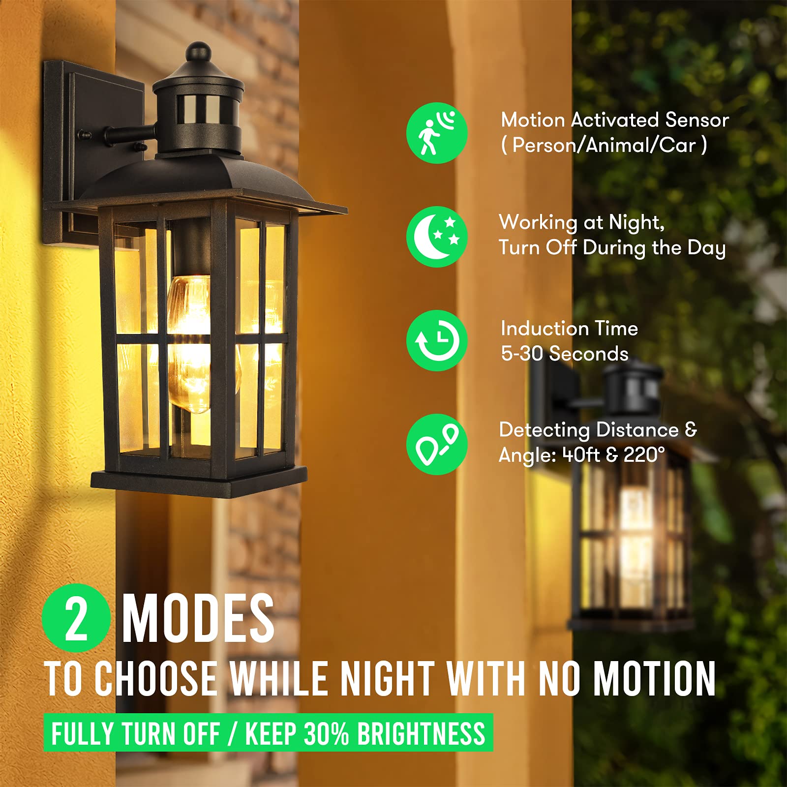 VerRon Motion Sensor Wall Lights, 2 Pack, LED, Dusk to Dawn, Waterproof, 100% Aluminum, Black