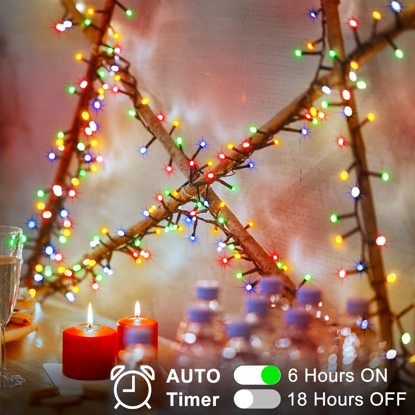 Bsglobal 2 Pack Cluster String Lights Battery, Total 20Ft 400 Led Christmas String Lights With Timer 8 Modes Firecracker Twinkle Lights Waterproof For Outdoor Tree Xmas Decor (Multicolor)