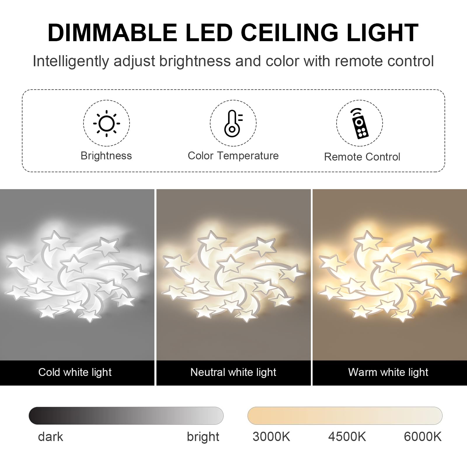 JAYMP Star Shaped Ceiling Light Dimmable LED Lamp 90cm Iron White/12 Stars Model 6105