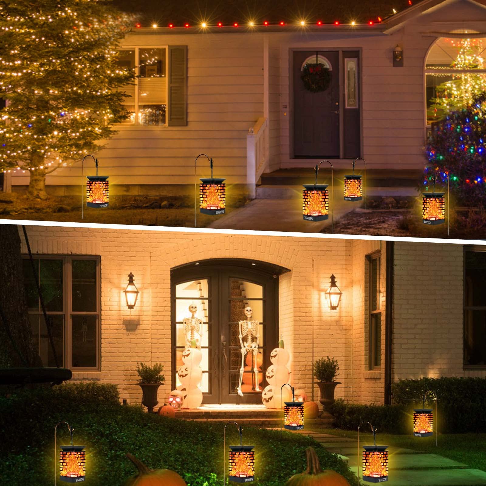 EOYIZW Solar Outdoor Lights 2 Pack- 99 LEDs Solar Lantern Flickering Flame Lights for Garden Decor- IP65 Waterproof Solar Garden