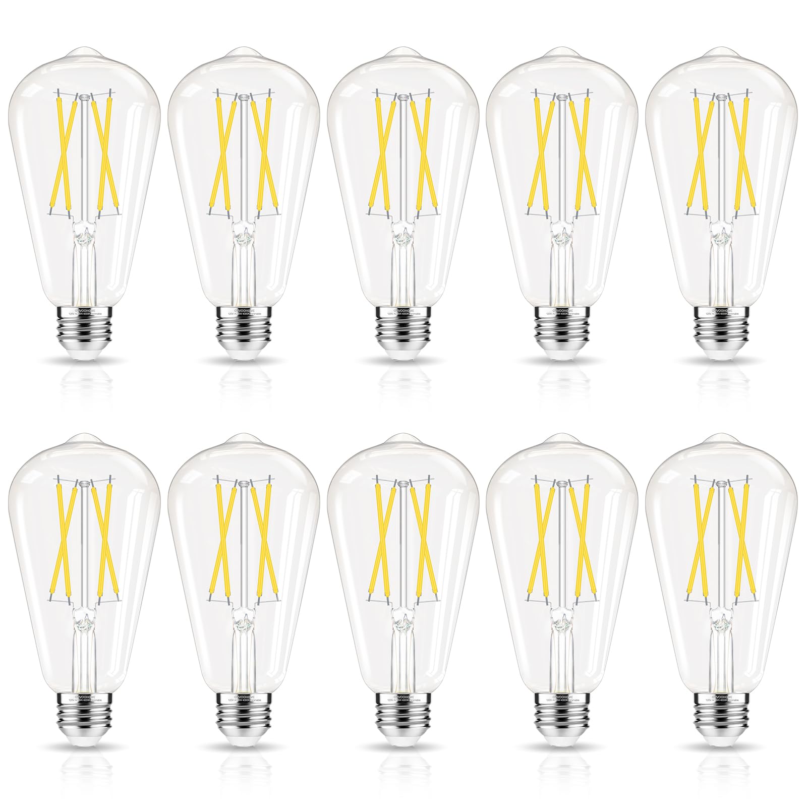 Gvvoohome Led Edison Bulbs Dimmable, E26 Bulb 60 Watt, Cool White 4000K, St58 Vintage Light Bulbs, 90+ Cri, 6W 600Lm, E26 Medium