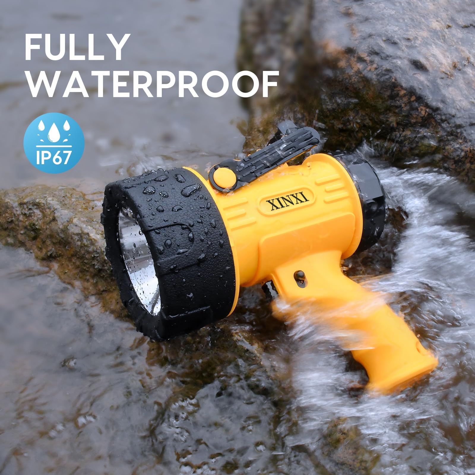 XINXI Rechargeable Spotlight, 1200 Lumens, 4 Light Modes, USB Charger, IP67 Waterproof, Yellow, Model X2303I