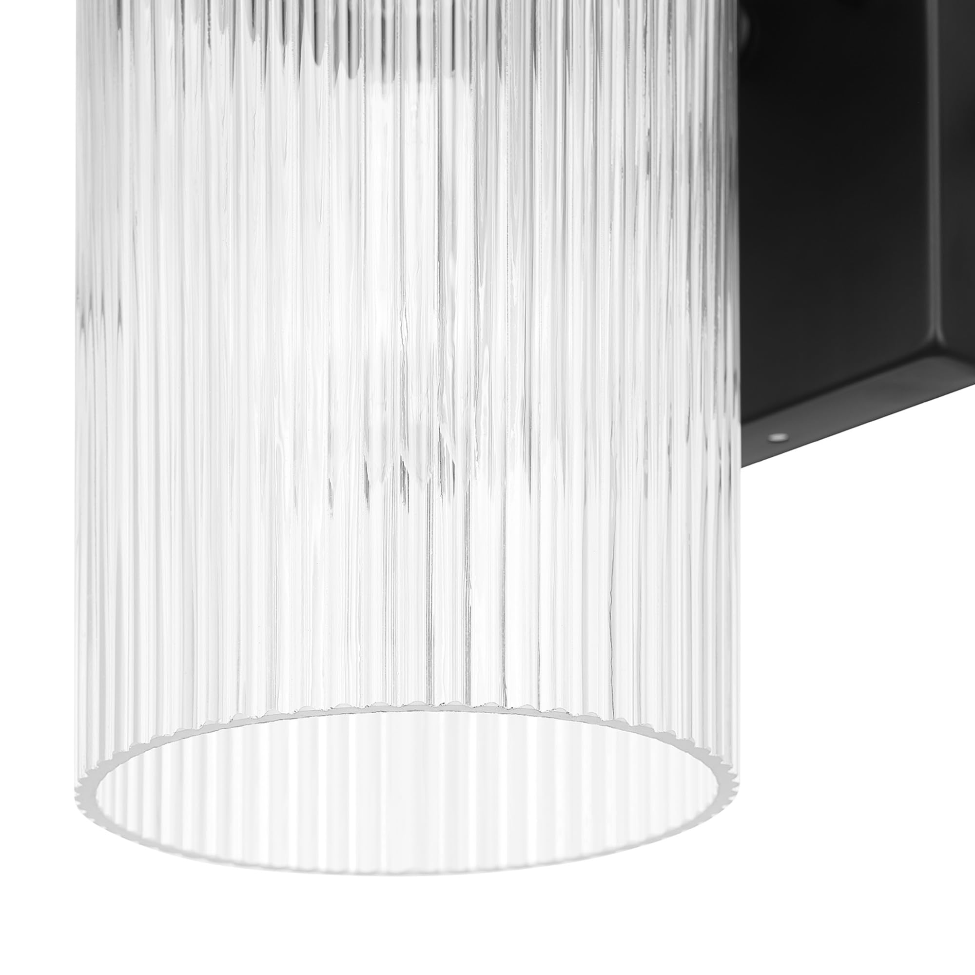 Globe Electric 1-Light Outdoor Wall Sconce, Matte Black, Ribbed Glass Shade, Model 60000027