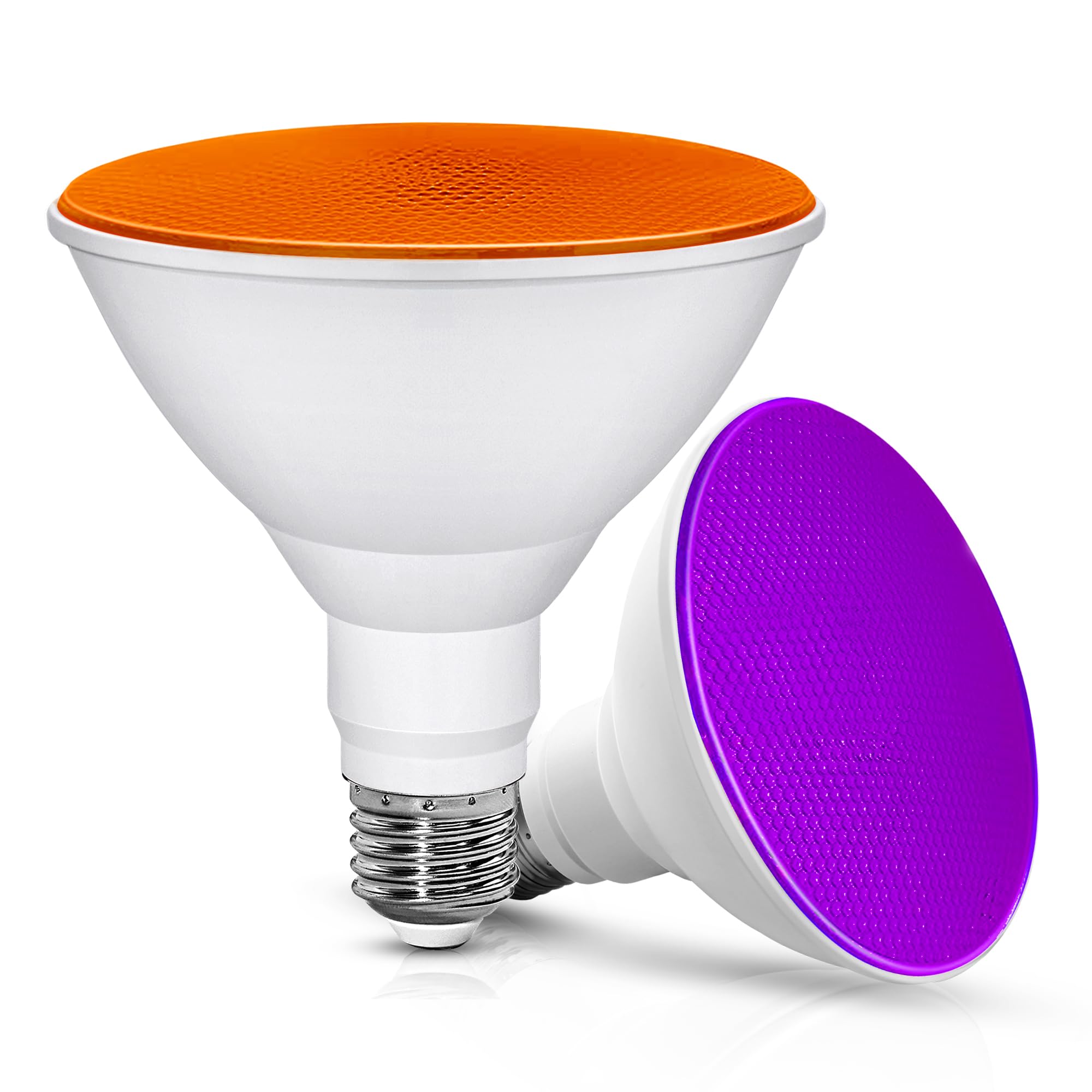 Orange Purple Halloween Light Bulb  15W(150W Equivalent) Led Par38 Flood Lights Outdoor E26 Base Colored Led Bulbs For Halloween  Christmas Decorations  Party Holiday Lighting  No-Dimmable  2 Pack