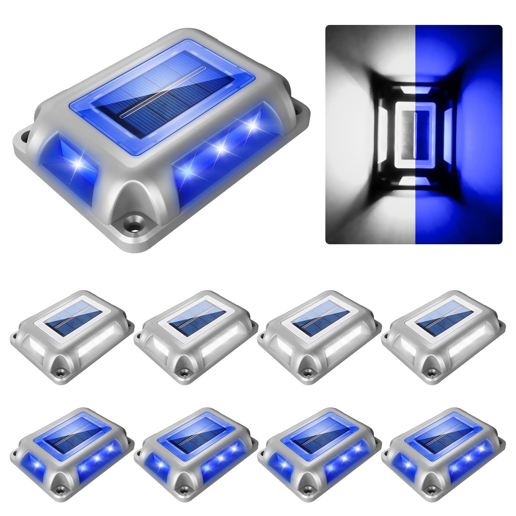 Crepow Solar Deck Lights - 8 Pack Waterproof Led Dock Lights In Blue & White For Pathway