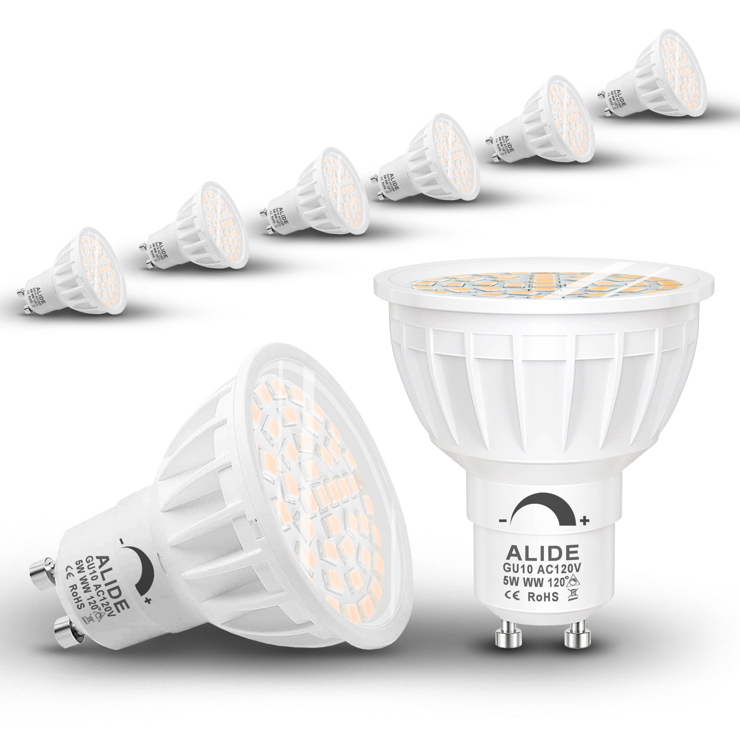 Alide Gu10 Dimmable 5W Led Bulbs, Replace Gu10 50W Halogen,2700K Warm White,Ac120V Two Prong Gu10 Bulbs For Floodlight Track Rec