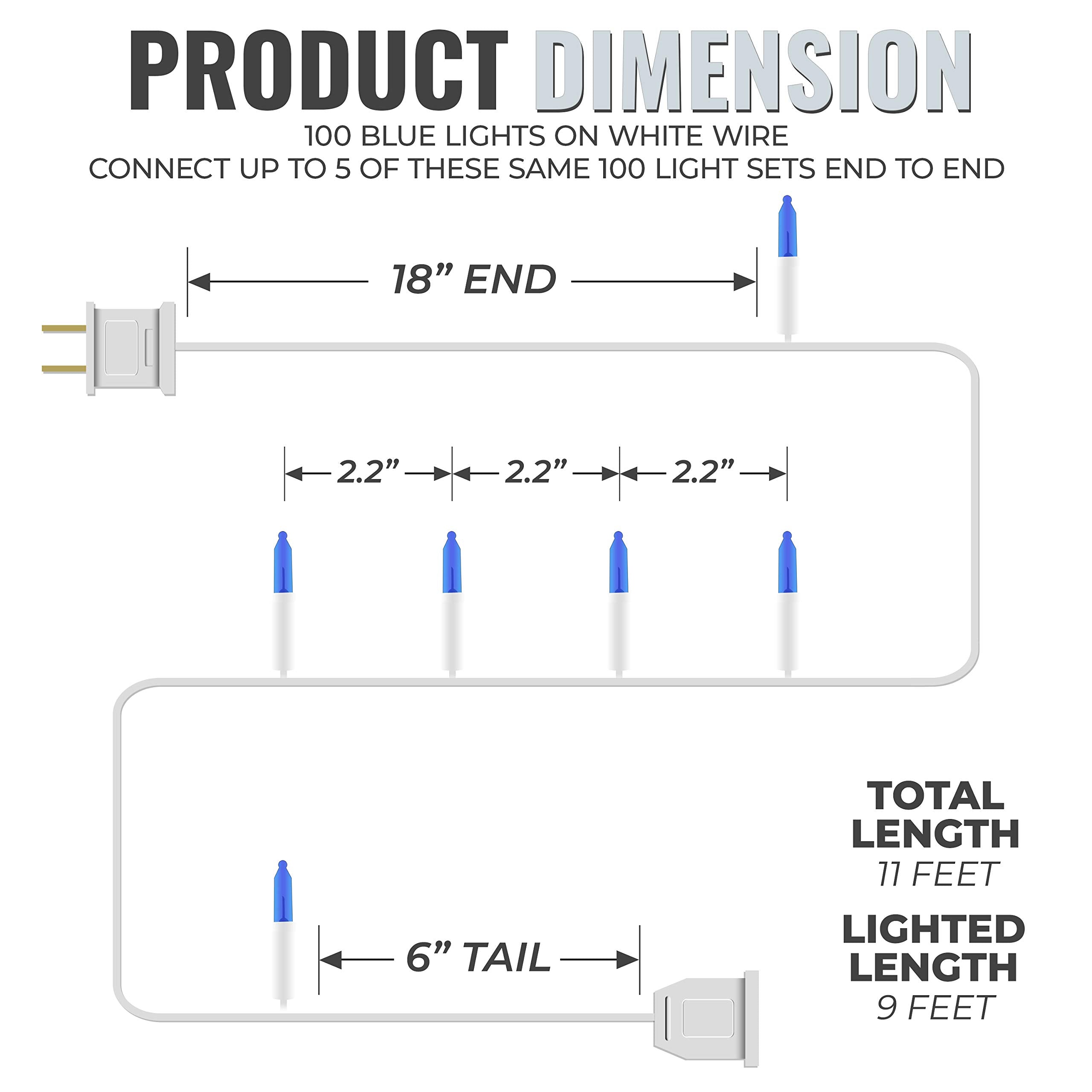 612 Vermont Blue Christmas Lights, 18’ Lighted Length, 20’ Total Length, UL Approved, Indoor/Outdoor Use, Model LHS100-2(0.34)-LHM