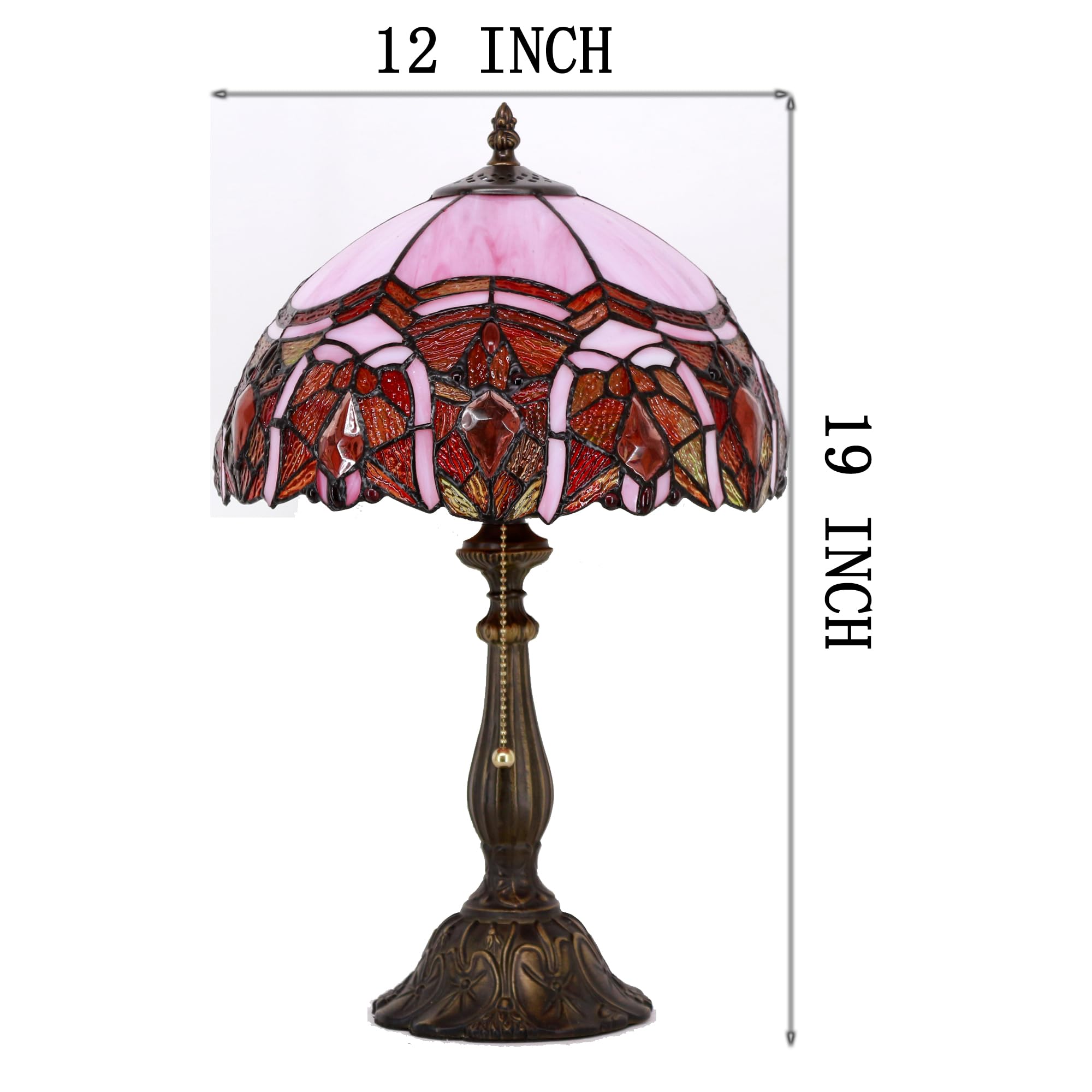 Zjart Tiffany Table Lamp Stained Glass Lamp 12X12X19 Inch Antique Reading Light (Pink Jewelry)