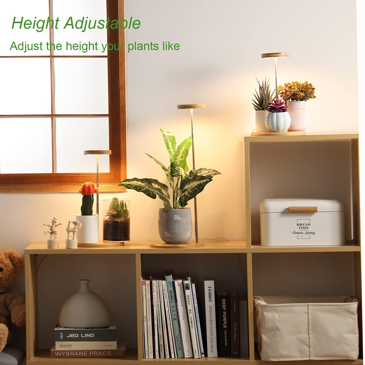 yadoker Bamboo Mini LED Grow Light - Height Adjustable, Automatic Timer, 2-Pack, Base+Light