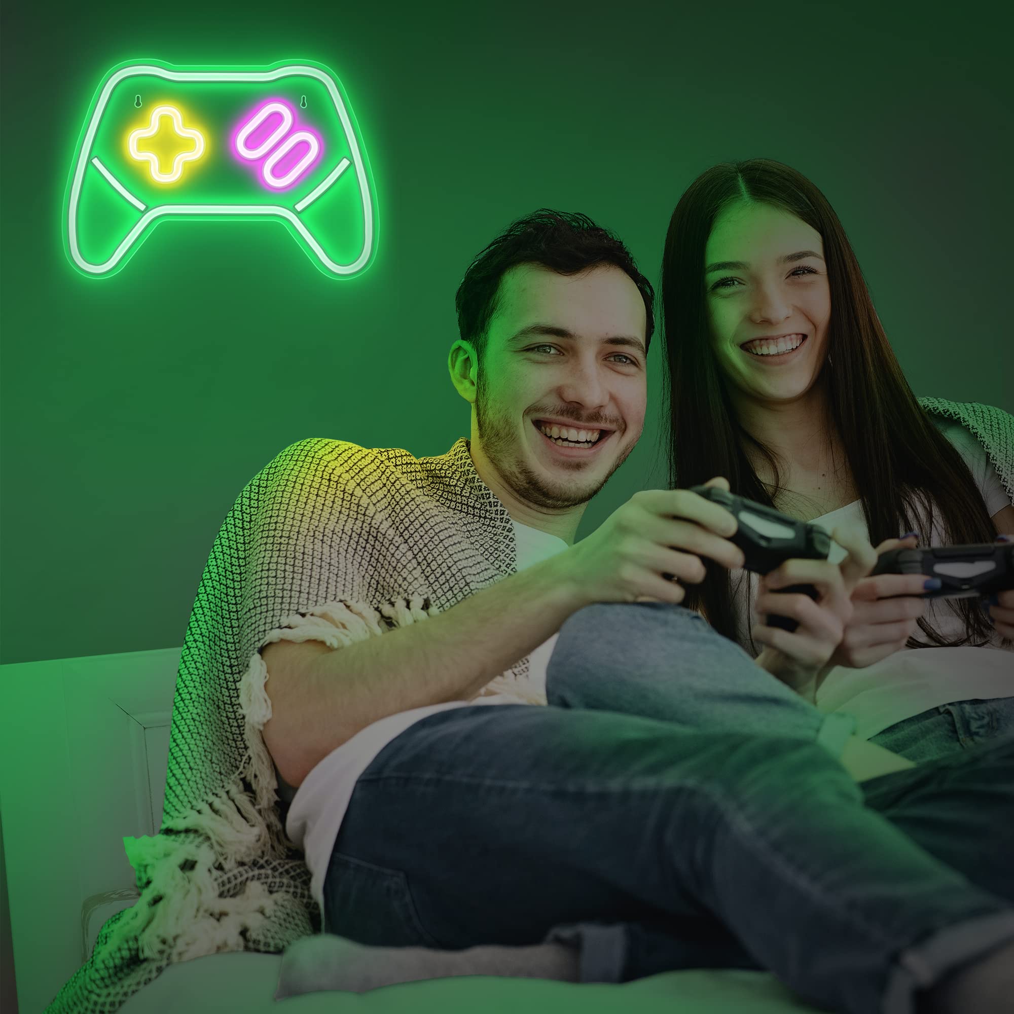 Lumoonosity Game Controller LED Neon Light - Gamepad Design, Green, Model NS-CTR GREEN, On/Off Switch for Bedroom & Game Room