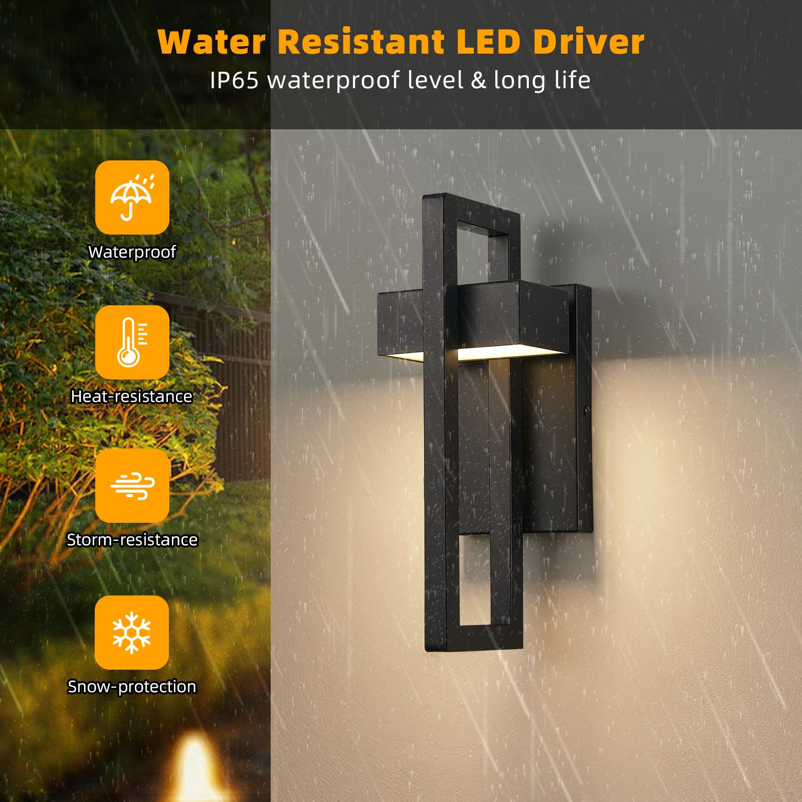 Tewei Led Outdoor Wall Sconce Modern Exterior Lighting Fixtures  Matte Black Outdoor Front Porch Lights Led Outside Wall Mount Lights For House  Hallway  Warm White 3000K  2 Pack