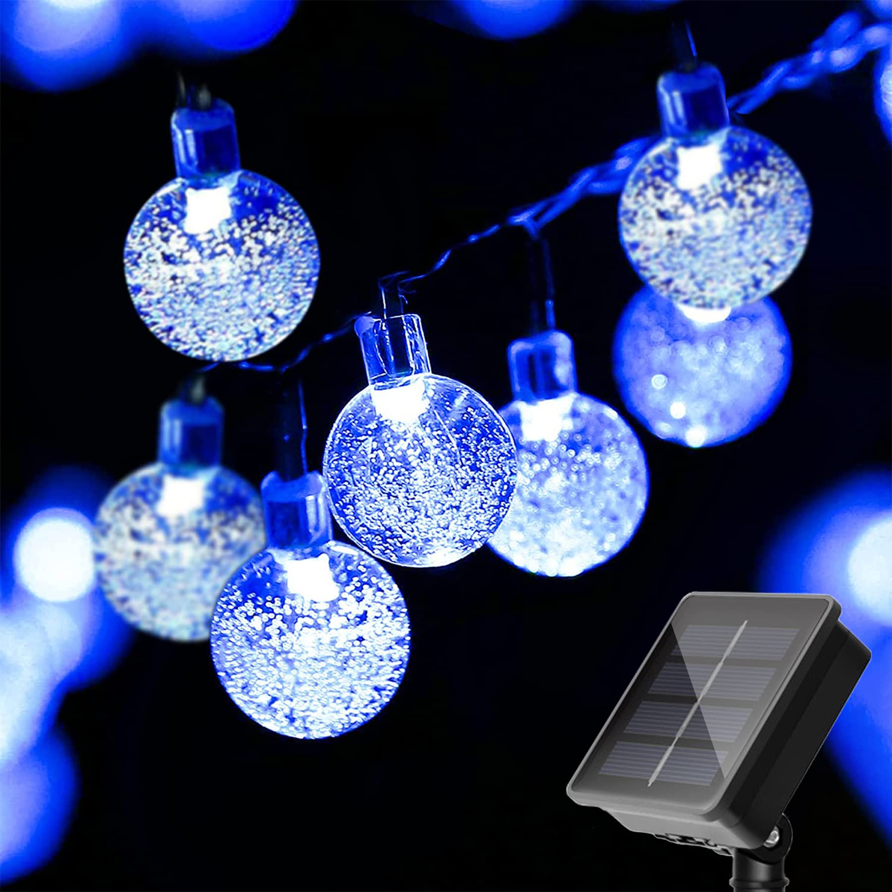 L LAMPOP Solar String Lights, 20 LED Crystal Globe, 8 Lighting Modes, Waterproof, Blue, Model c112dd38-1947-4e71-87cb-6657