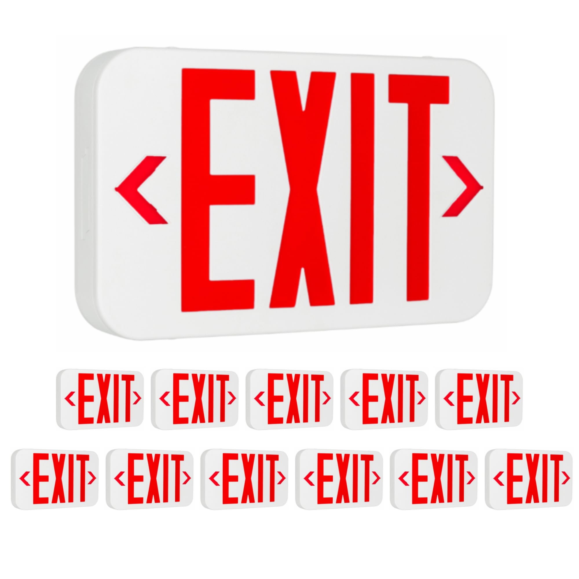 LIT-PaTH LED EXIT Sign, Double Face, Backup Batteries, UL 924, 120-277V, 12-Pack, White, Model LT-EL002-12PK
