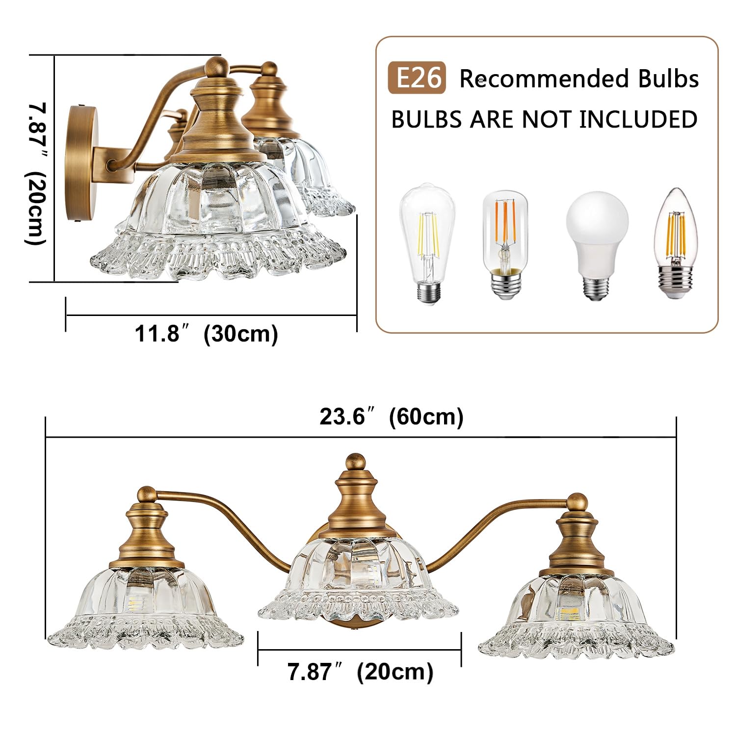 XIEDUN 3-Light Vintage Bathroom Vanity Light Fixture, Matte Antique Brass, Model MJW338-3, Elegant Brass Design for Stylish Bathrooms