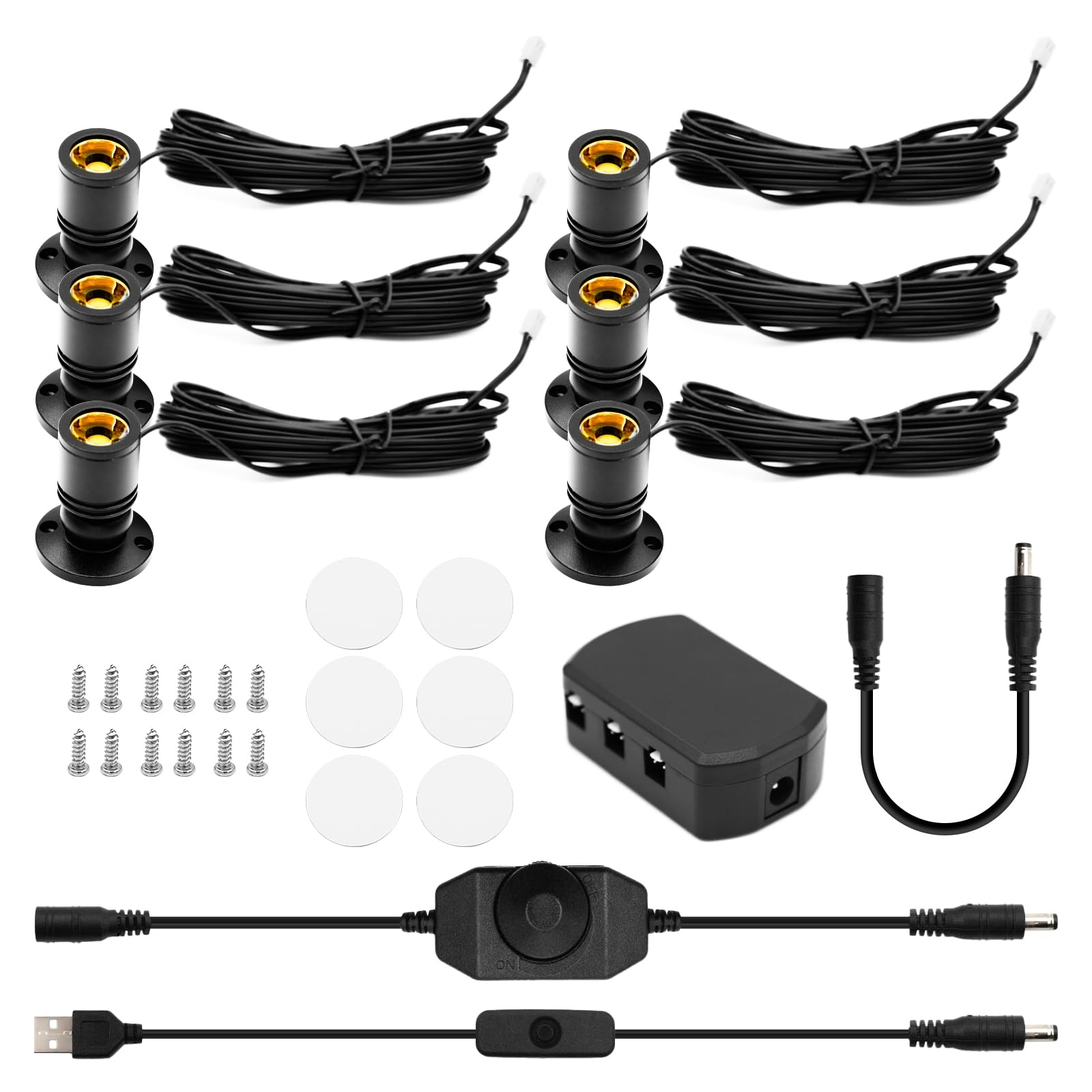 Dtructiew LED Spot Light 6PCS, Mini Led Spotlight Indoor with Dimmer, 1W 5V Dimmable LED Spot Lights Indoor Accent Lights Adjust