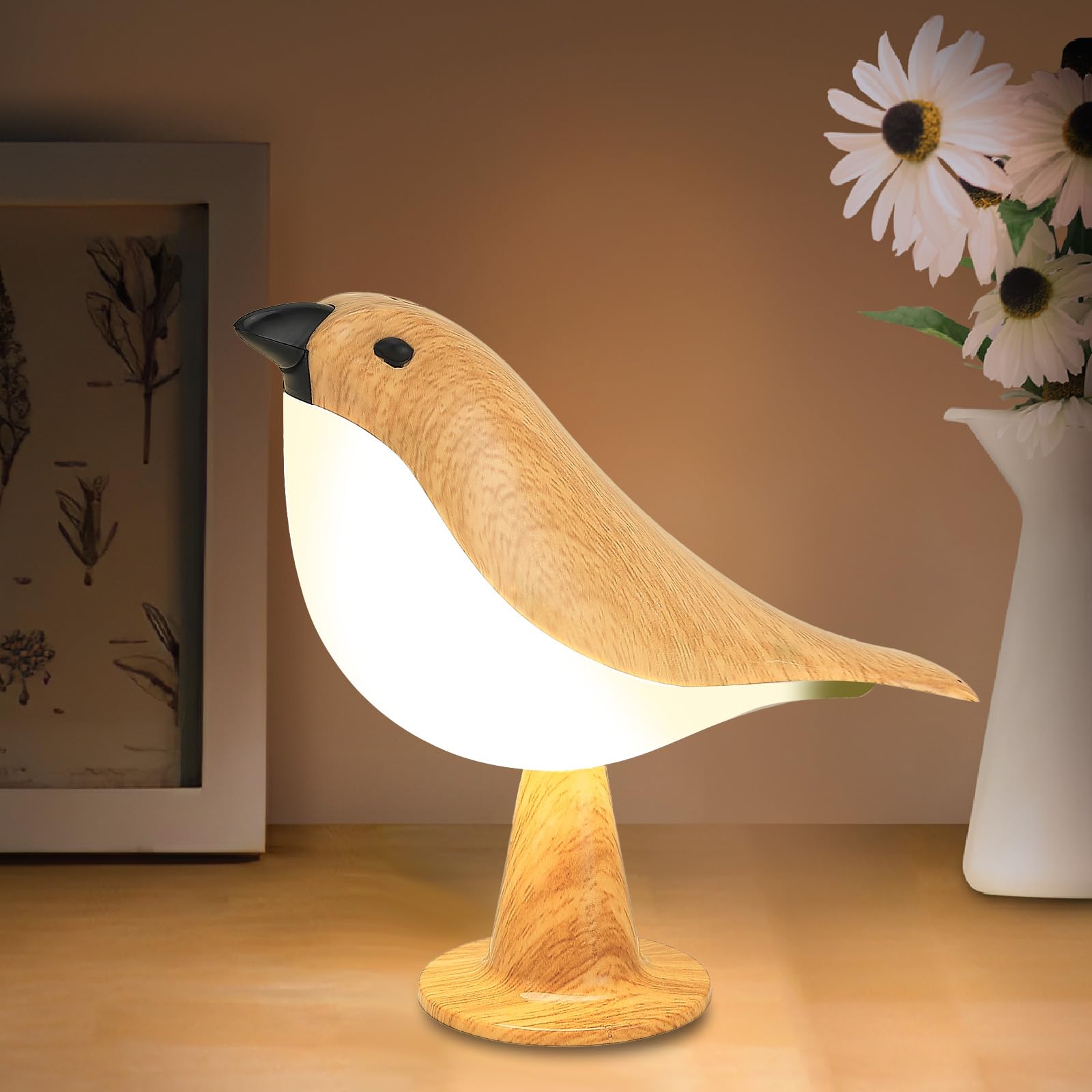 Small Cute Bird Table Lamp with Timer, Touch & Remote Control Bird Night Light, Cordless Bedside Lamp, Desk Lamp for Reading, 3-