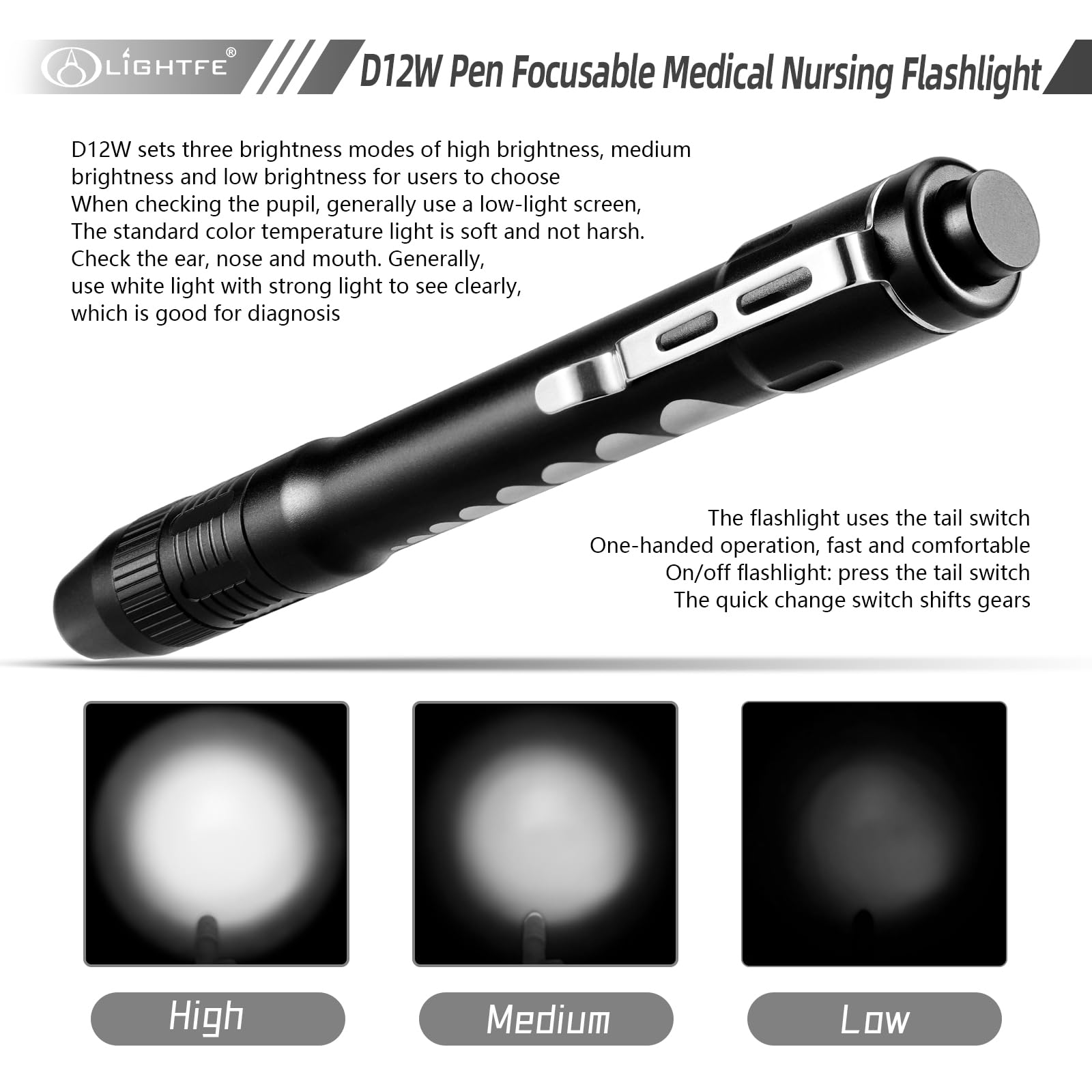 LIGHTFE Pen Light for Doctors and Nurses, 150 Lumens, Zoomable, White