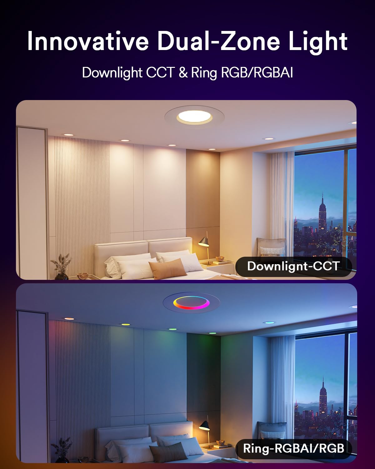 Lumary Smart Retrofit LED Can Light 5/6 Inch, Wi-Fi/Bluetooth, 1000Lm, 66 Scene Modes, White, Model L-DL6E4, 4 Pack
