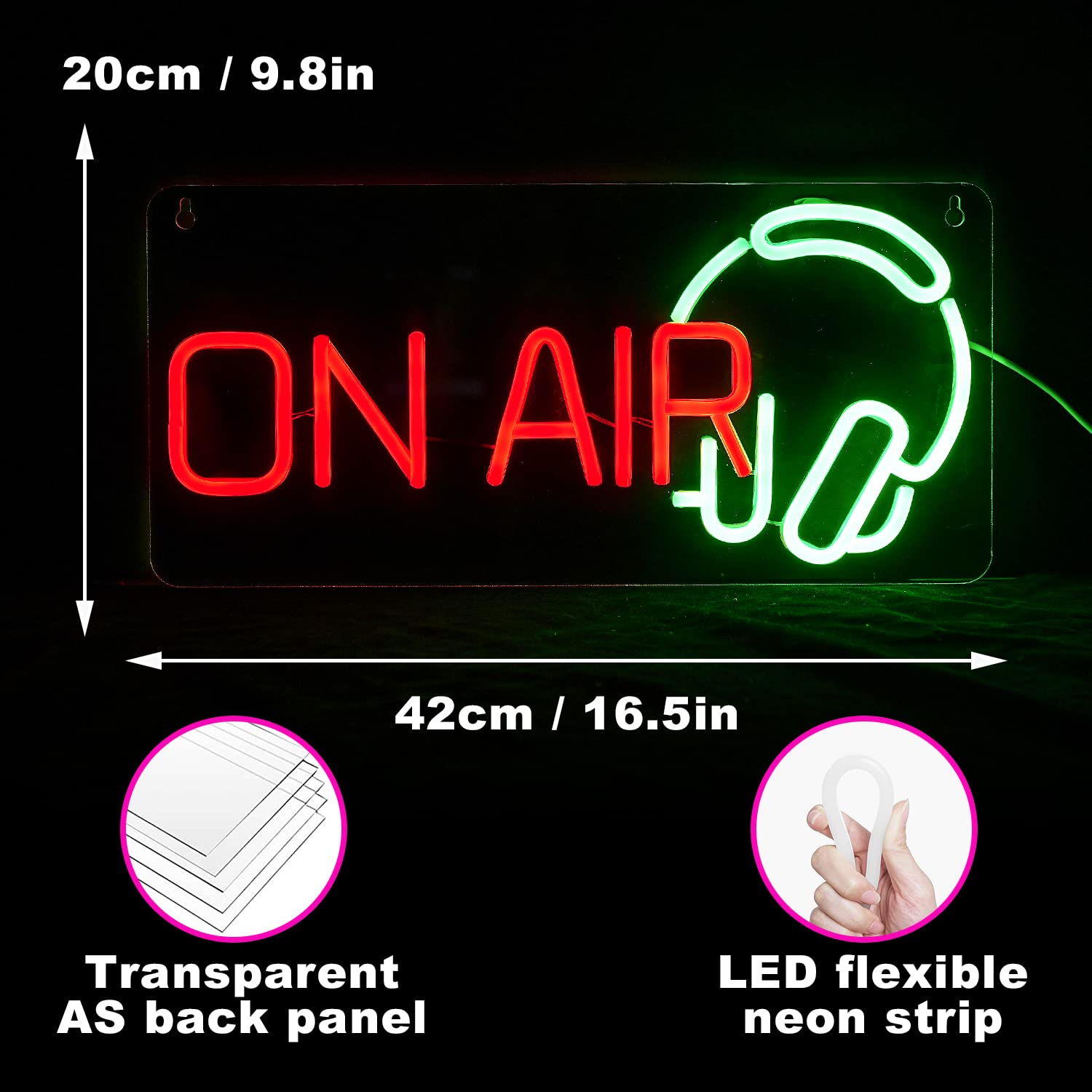 LISIGNVE ON AIR Neon Sign LED Light Decoration USB Powered 16.5inx7.9in Red Green