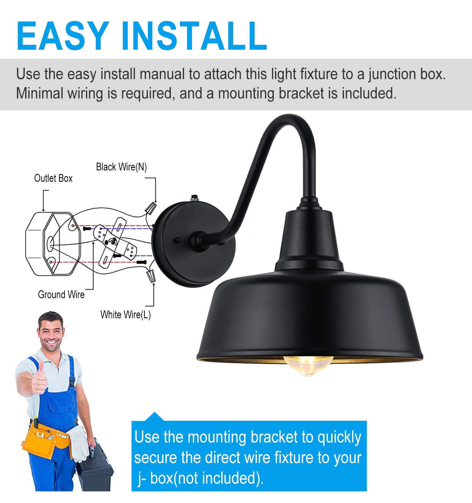 Joesa Dusk To Dawn Outdoor Farmhouse Barn Light, Waterproof, Rust Resistant Black Gooseneck Light For House Porch Garage…
