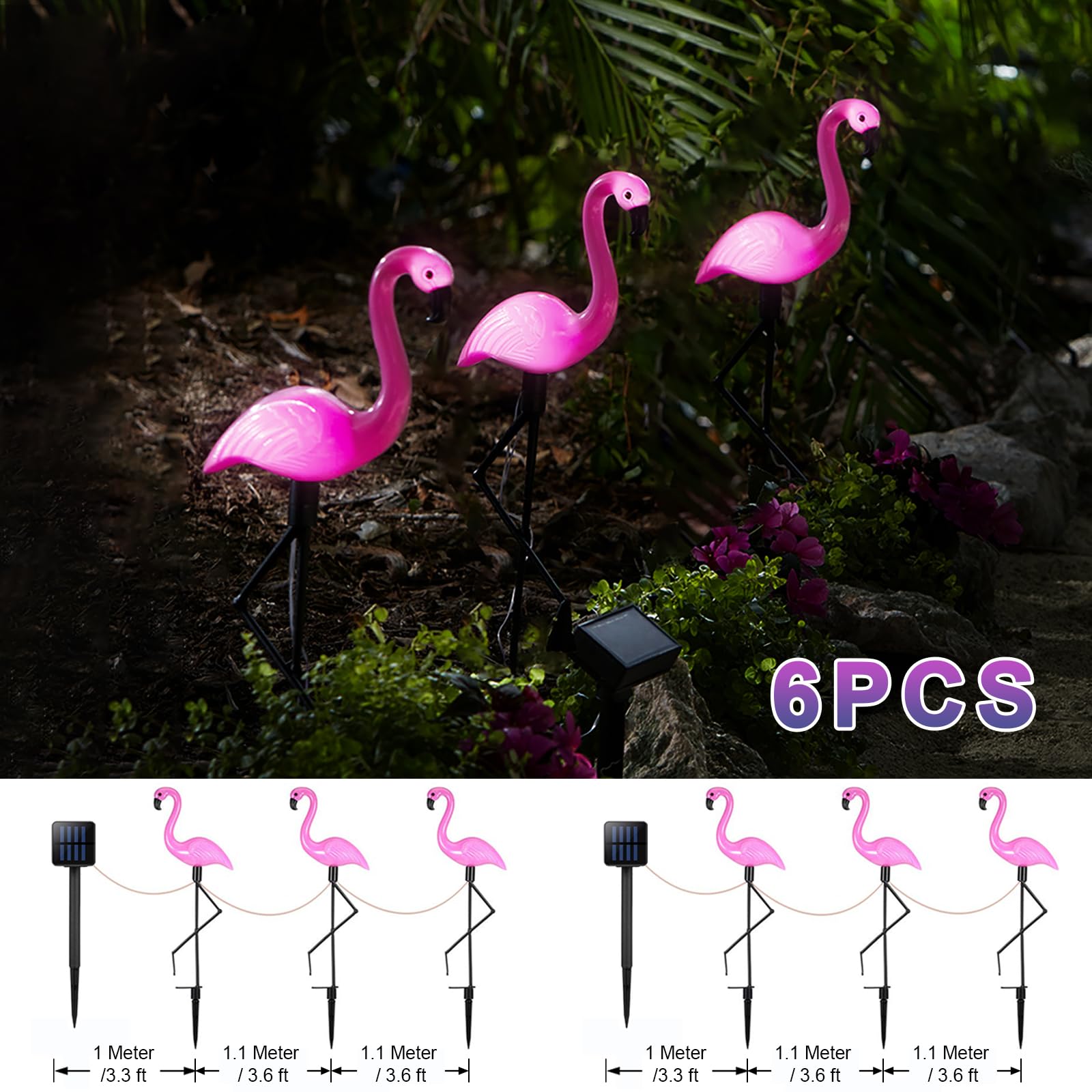 Ratopo Solar Flamingo Light 6 Pcs, Waterproof Solar Garden Lights Outdoor Decor, Pink Flamingo Garden Decor, Birthday Christmas New Home Gift, For Yard Lawn Walkway Pathway