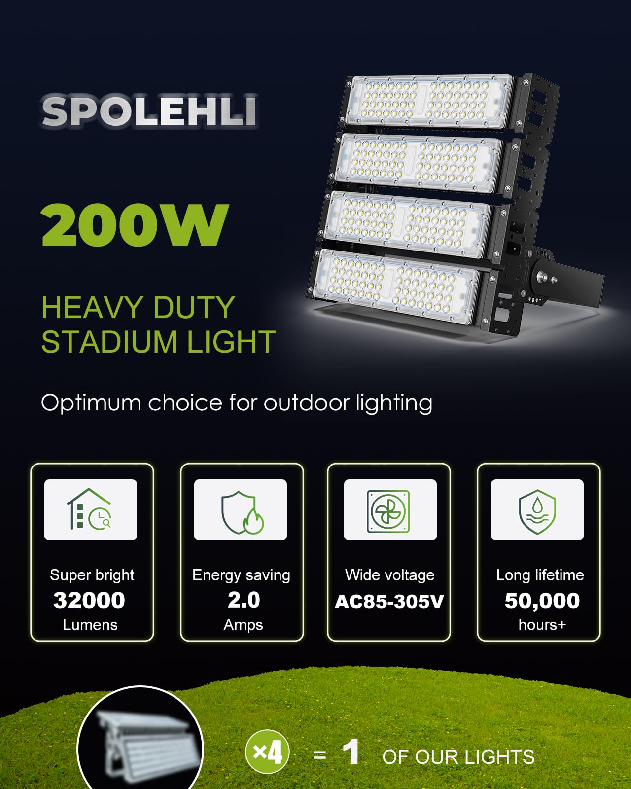 Spolehli 1200W Led Stadium Flood Lights 32000Lm Ip66 Waterproof 6500K Daylight Outdoor Lighting