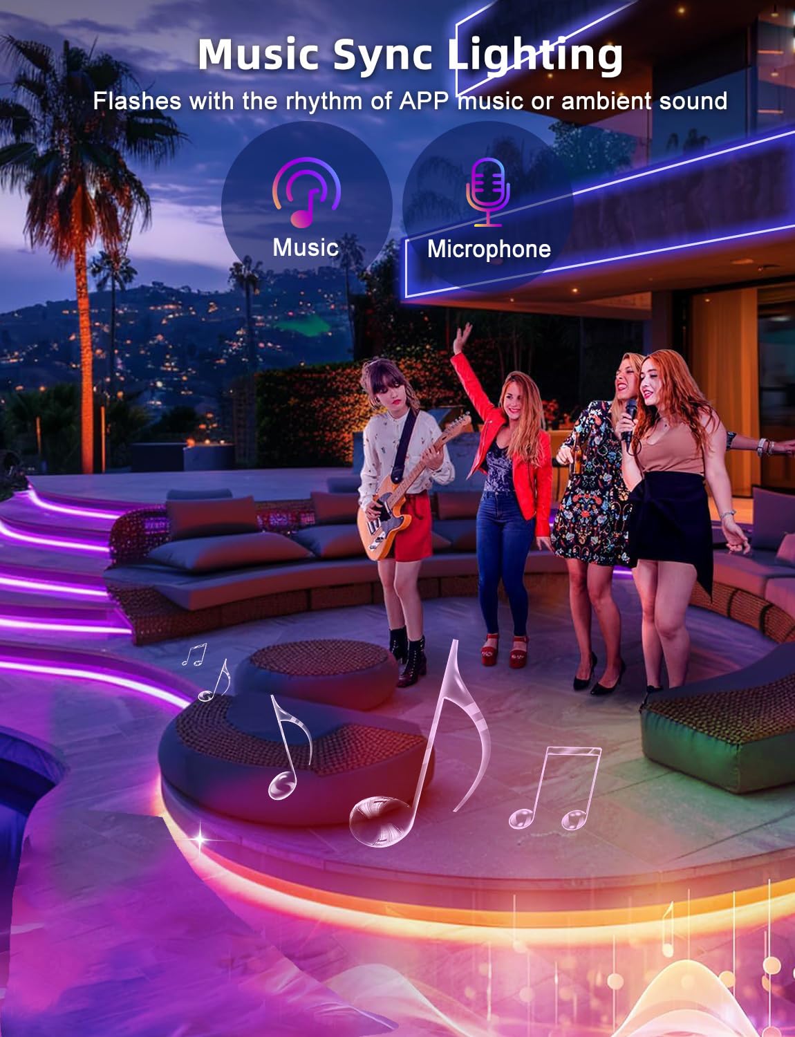 Outdoor Waterproof Led Light With 300 Ft (3 Rolls 100 Ft), App/Remote Control, Ip65 Waterproof, Music Synchronized Rgb Outdoor I