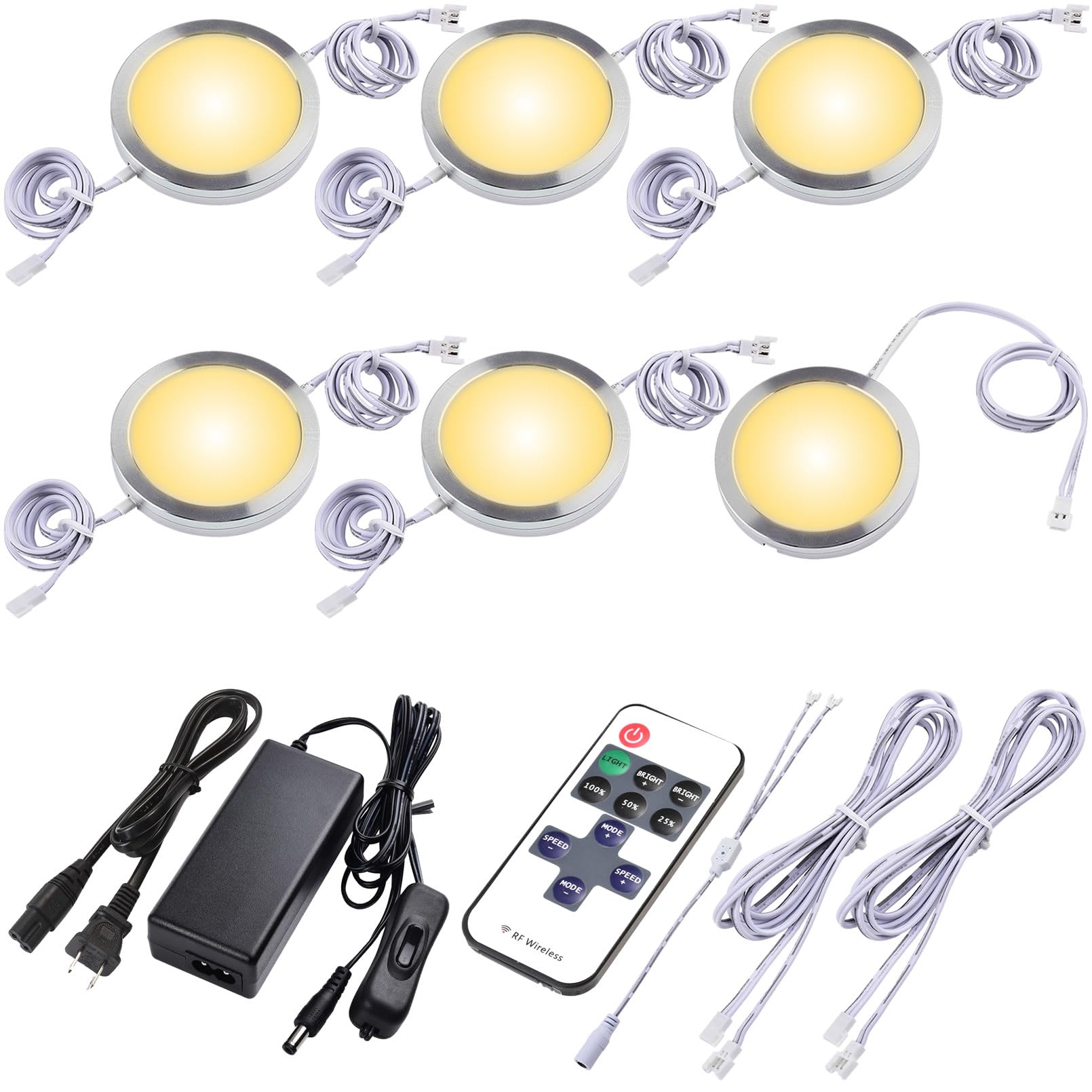 Lvyinyin Kitchen Underneath Cabinet LED Puck Light, Hutch Backsplash Back Lighting, 110V Plug in & Hardwired, Wireless RF Remote