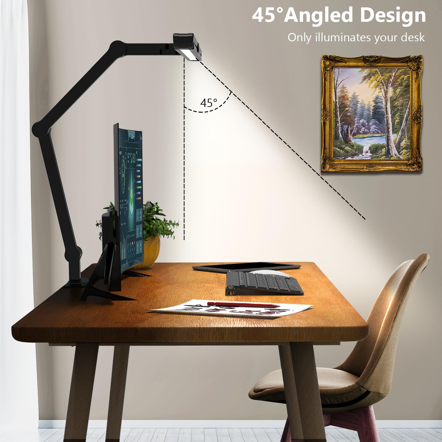 Micomlan 36W Bright Led Desk Lamp With Clamp, 47 Inches Long Architect Desk Lamp Home Office, Dimmable Table Light With Remote Adjustable Monitor Light Bar Tall Office Lighting For Computer Desktop