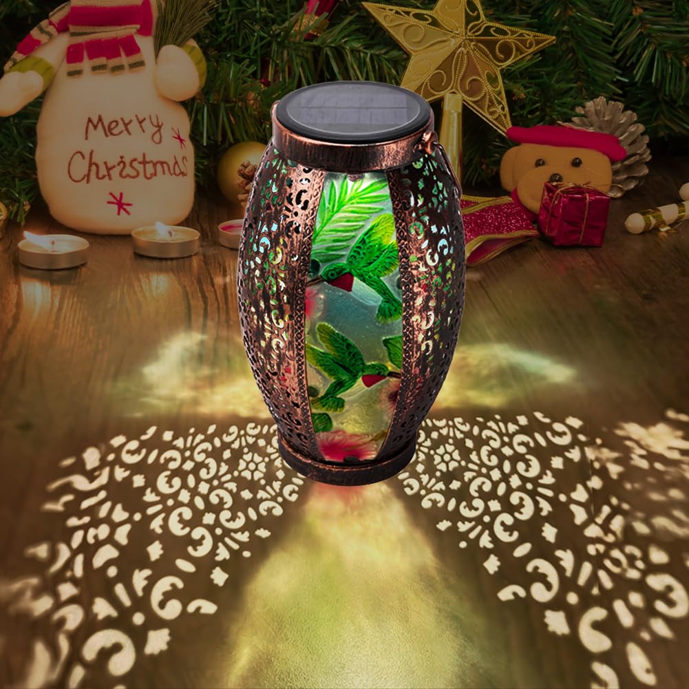 Ouisjyer 2Pc Solar Lantern Outdoor Waterproof Glass & Metal Garden Decor Gifts For Women Mom Grandma Large Hanging Solar Light T