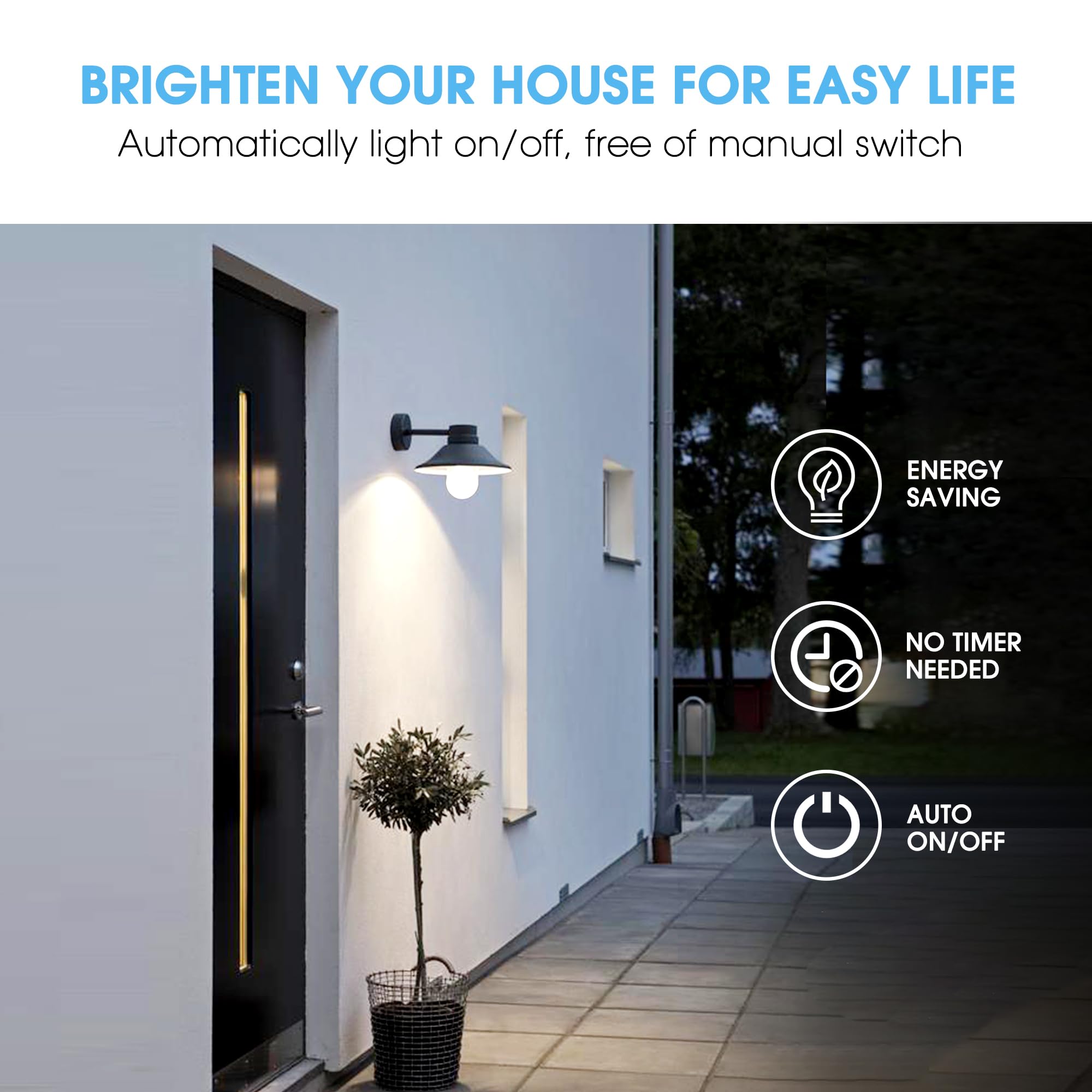 4 Pack Dusk To Dawn Light Bulbs Outdoor  9W(60W Equivalent) 5000K Daylight Bulb  800Lm A19 E26 Automatic On/Off Led Light Bulbs  Dusk To Dawn Led Sensor Photocell Lighting For Porch Garage Patio