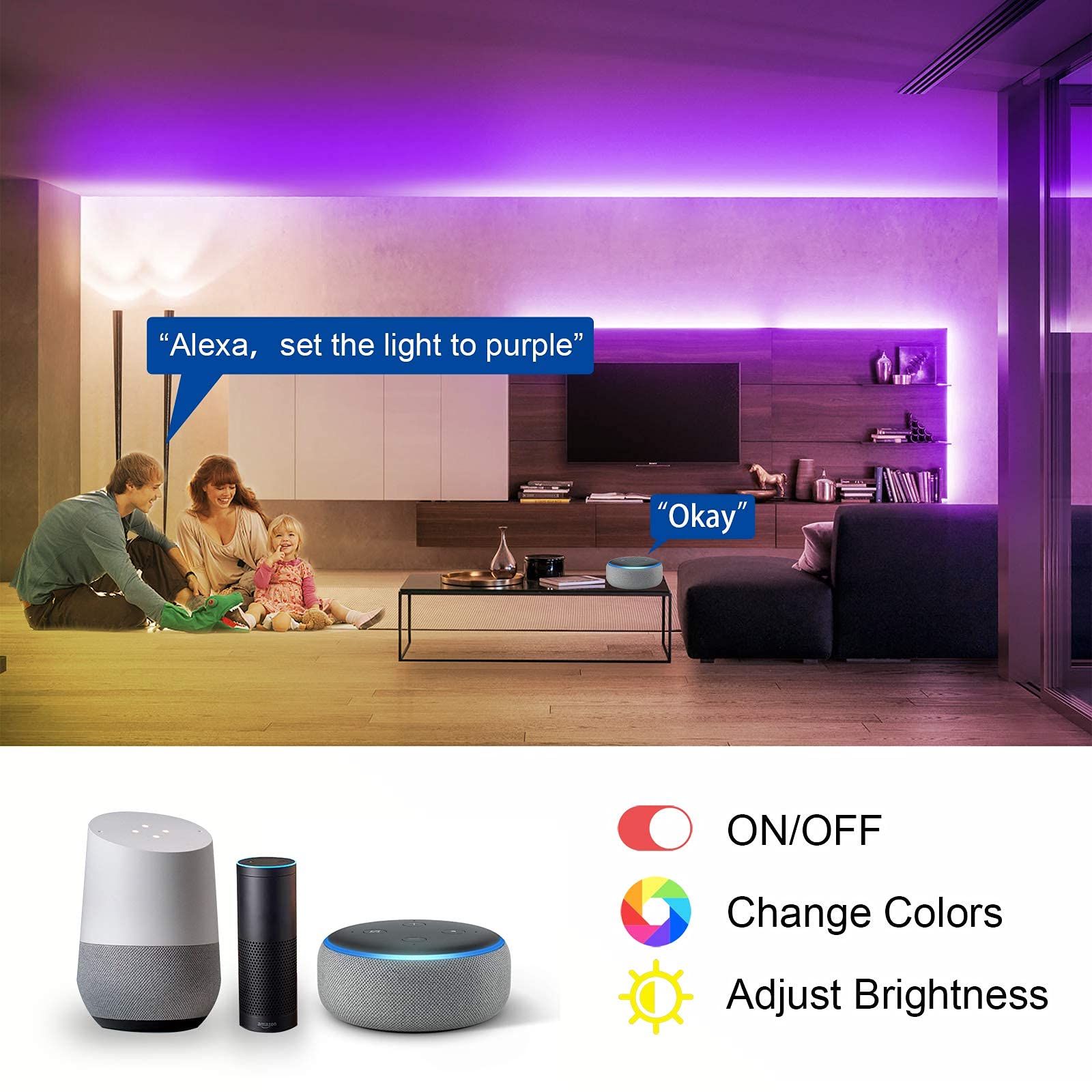 Volivo Led Strip Lights Wifi 100 Ft, Compatible With Alexa And Google Assistant, 2 Rolls Of 50Ft Rgb Led Light Strip, Music Sync