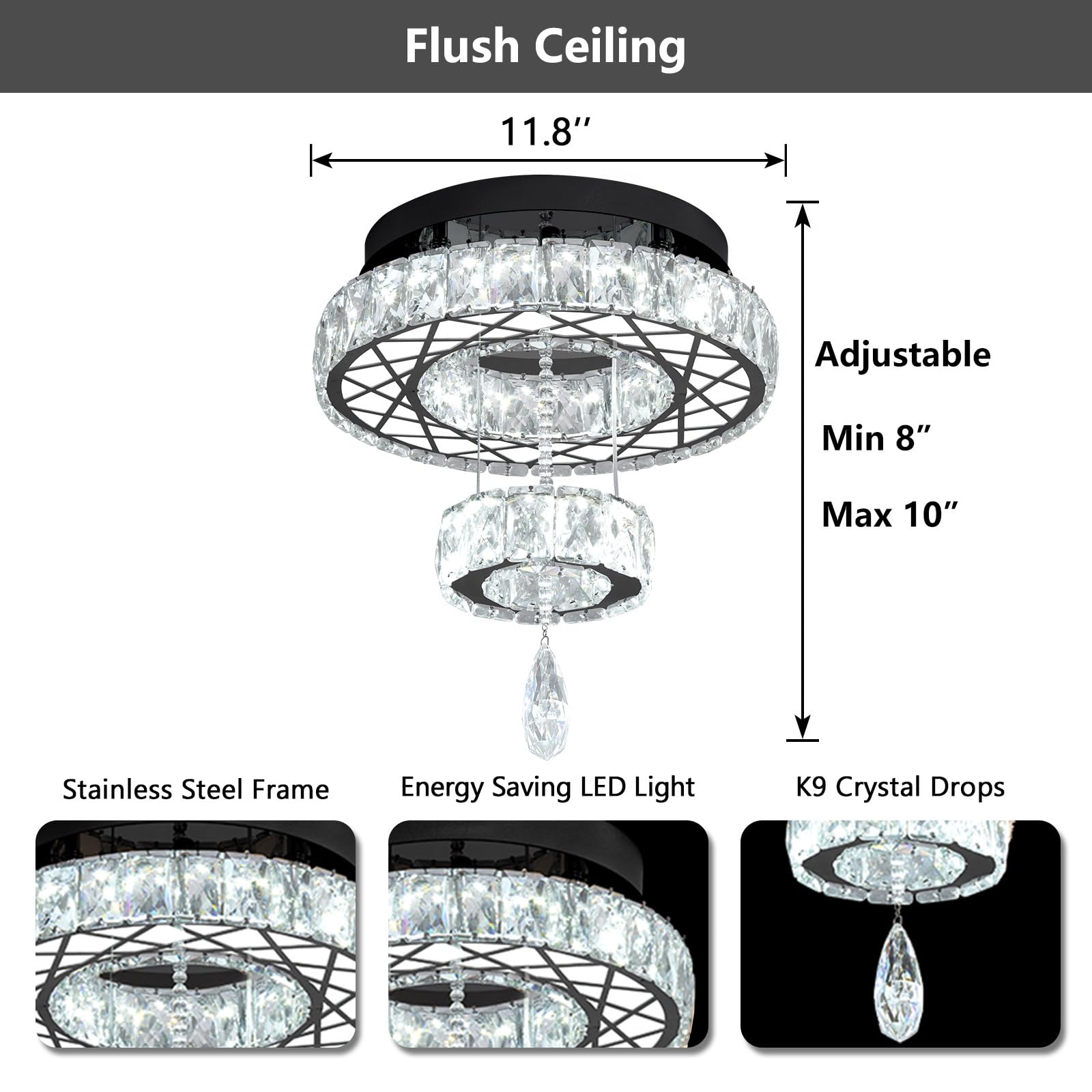 Haixiang Modern Flush Ceiling Chandelier Bedroom Light Fixtures Crystal Flat Sloping Ceiling Lights For Hallway Kitchen Dining R