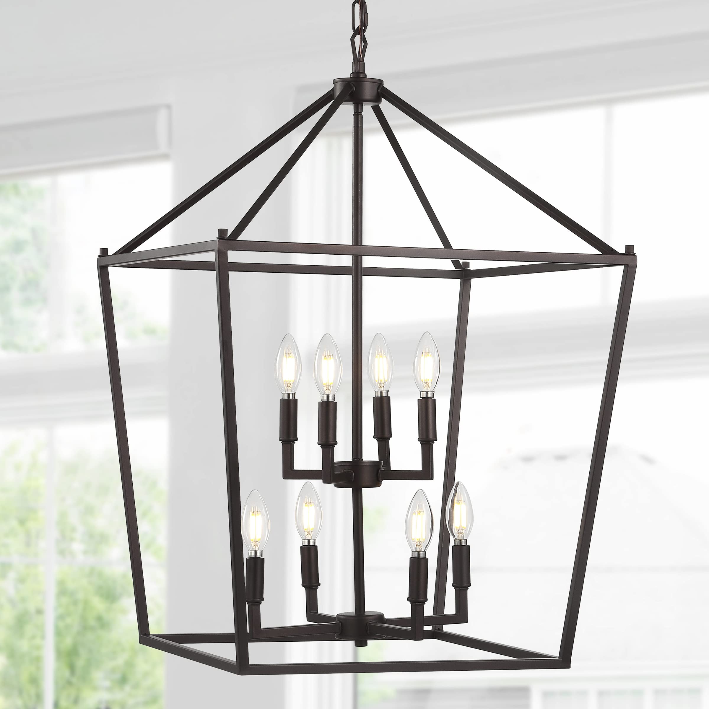 Jonathan Y Pagoda Lantern Pendant Light, Dimmable Metal, 20 In, Oil Rubbed Bronze, Model Jyl7438A, Classic Traditional Style